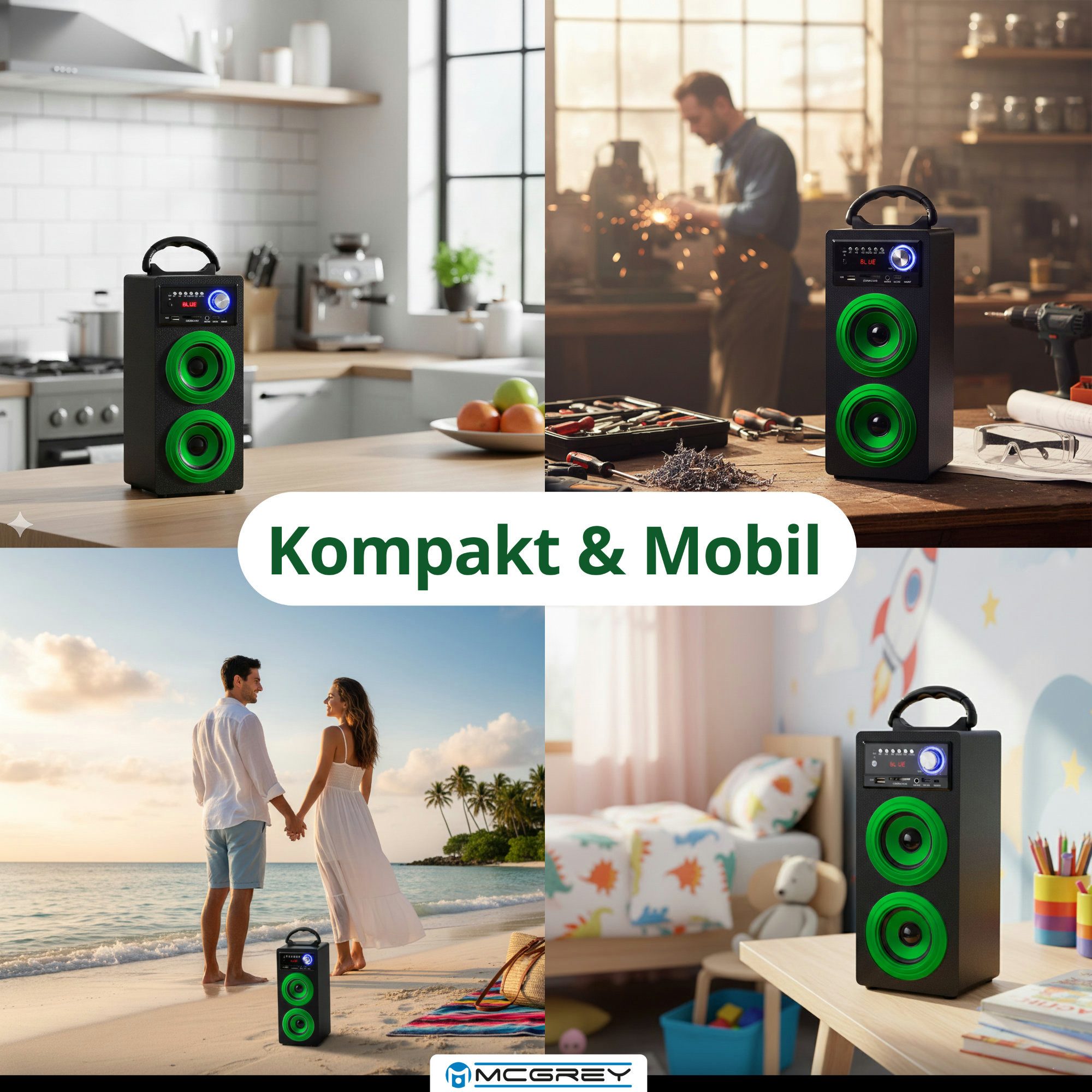 McGrey Tragbarer Speaker für vielseitigen Einsatz inklusive Fernbedienung - Bluetooth-Lautsprecher (6 W, FM-Radio mit 30 speicherbaren Senderplätzen integriert)