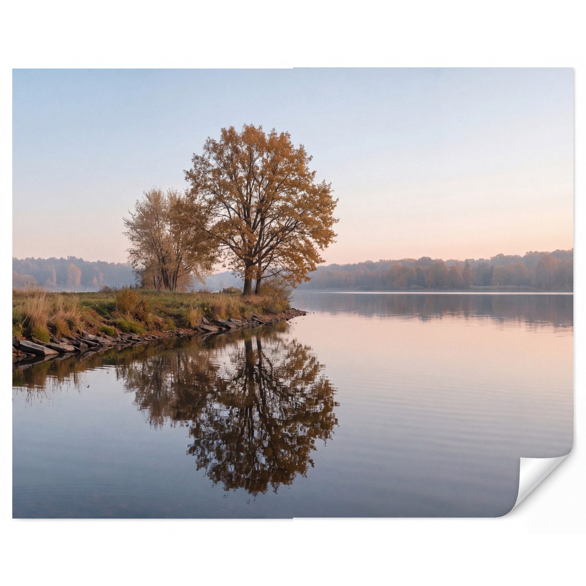OnlyWow Fototapete Bäume - Reflexion - Wasser - Sonnenaufgang - Gelassenheit, Matt, bedruckt, Wandtapete, Wohnzimmer, Vinyl Tapete 260x220cm