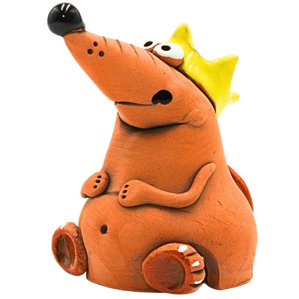 Dekohelden24 Räuchermännchen Handgemachte Keramik, Keramikmaus mit gelber Krone als Räucherfigur, 10cm.