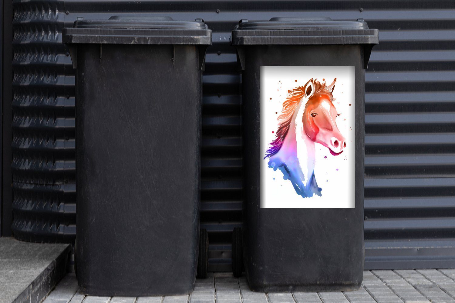 Mädchen Pferd - - Container, St), Abfalbehälter Mädchen Rot Mülleimer-aufkleber, Wandsticker (1 - - Sticker, MuchoWow Rosa Mülltonne, Kinder -