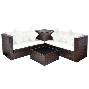 vidaXL Gartenlounge-Set 4-tlg. Garten-Lounge-Set mit Auflagen Poly Rattan Braun, (4-tlg)