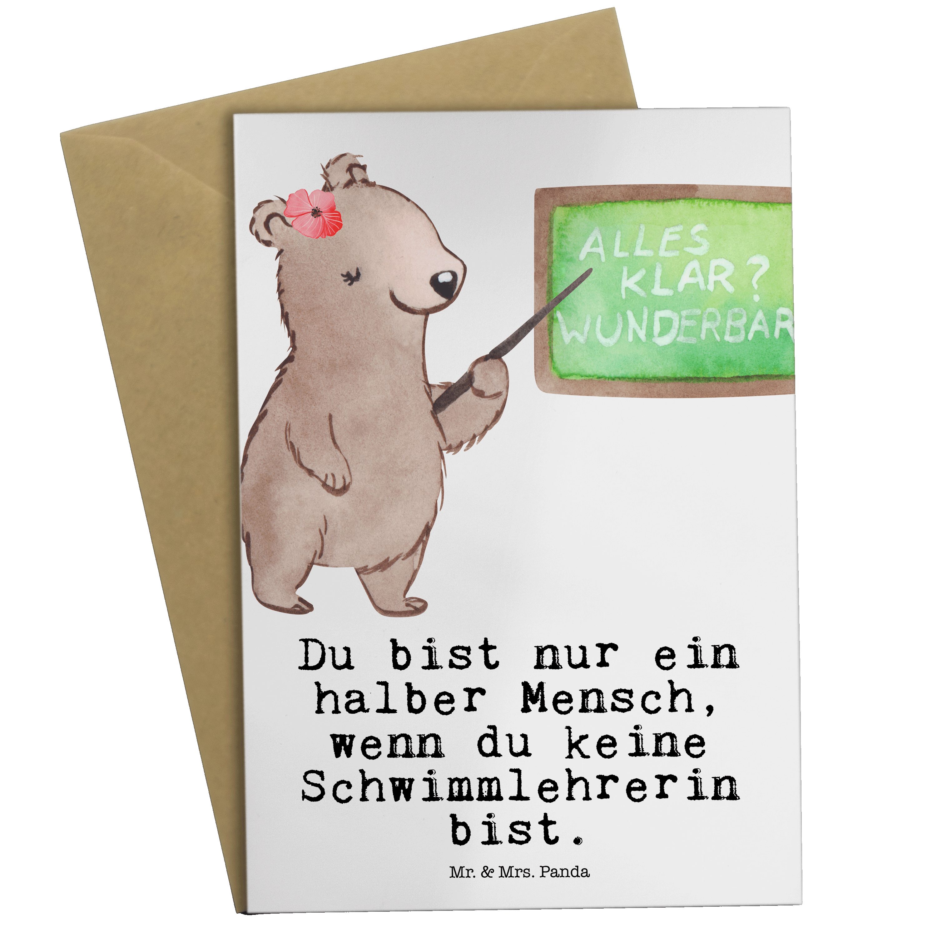 Mr. Geburtstagskarte, & Grußkarte - Geschenk, Weiß Schwimmlehrerin Panda - Mrs. Glückwu mit Herz