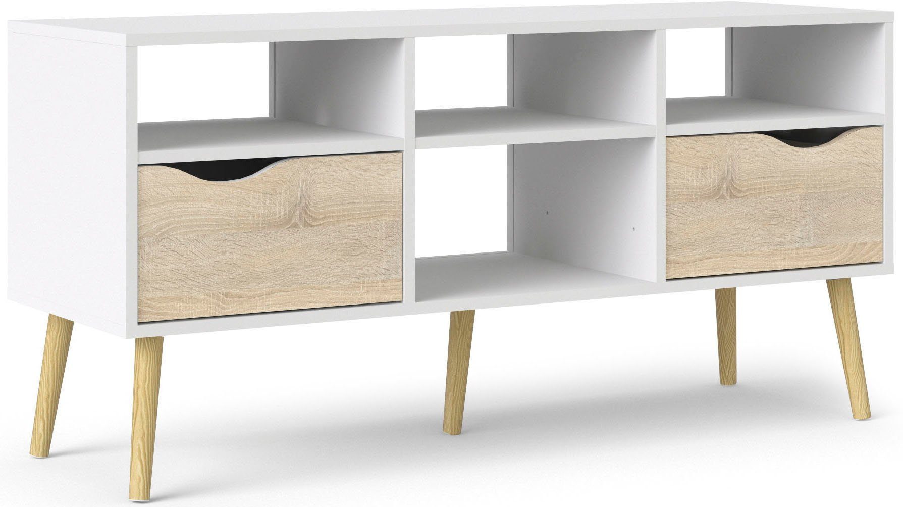andas TV-Board Oslo, TV-Möbel, Fernsehtisch, TV-Unit, Media-Möbel, TV-Kommode mit 2 Schubladen,4 Fächern, Breite 117 cm, Höhe 57 cm
