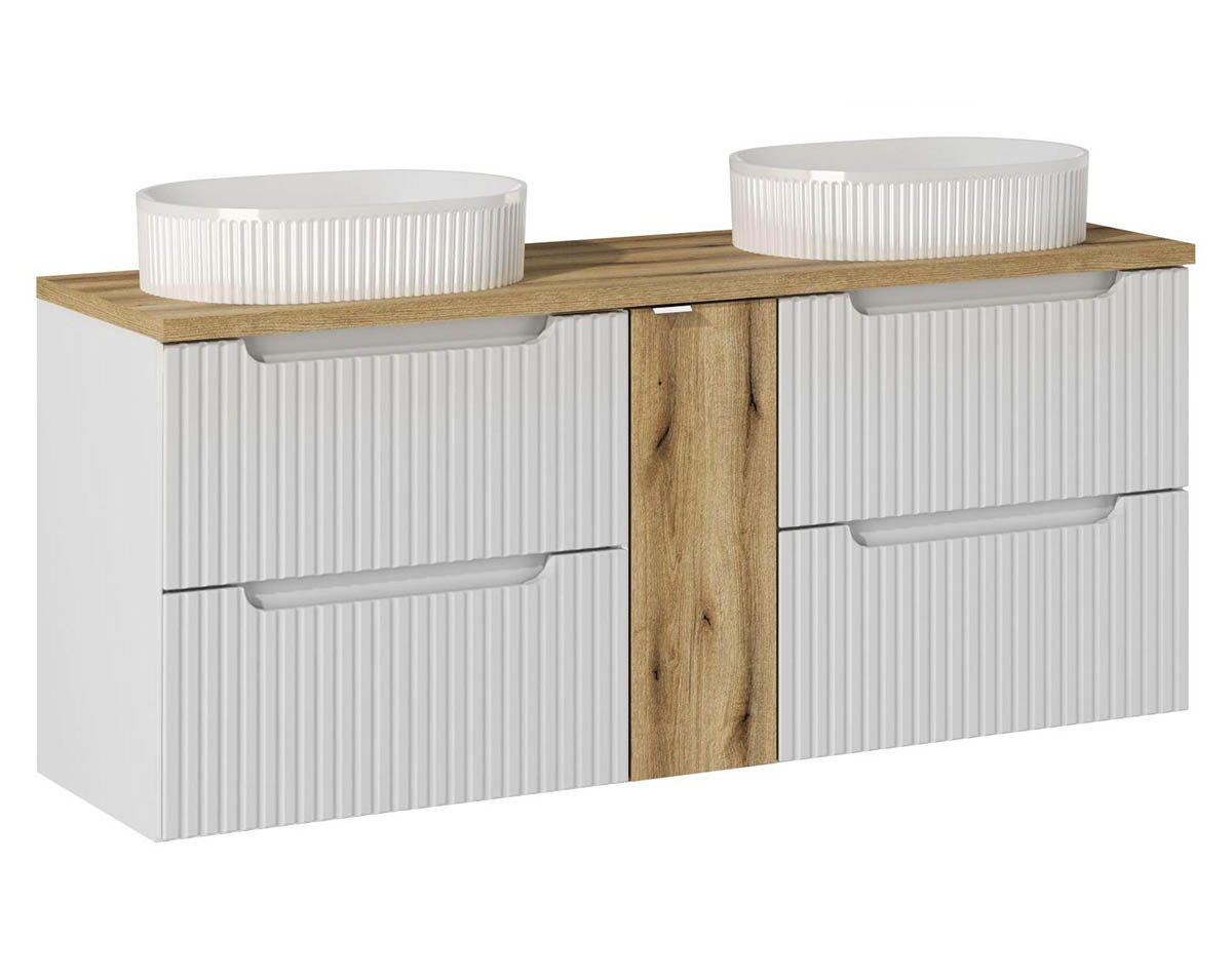 einfachgutemoebel Waschtisch-Set Bad Waschplatz ILUNA White 140cm Schubfach, Becken weiß, white, (Badmöbel Set, 1-St., Waschtisch Unterschrank)