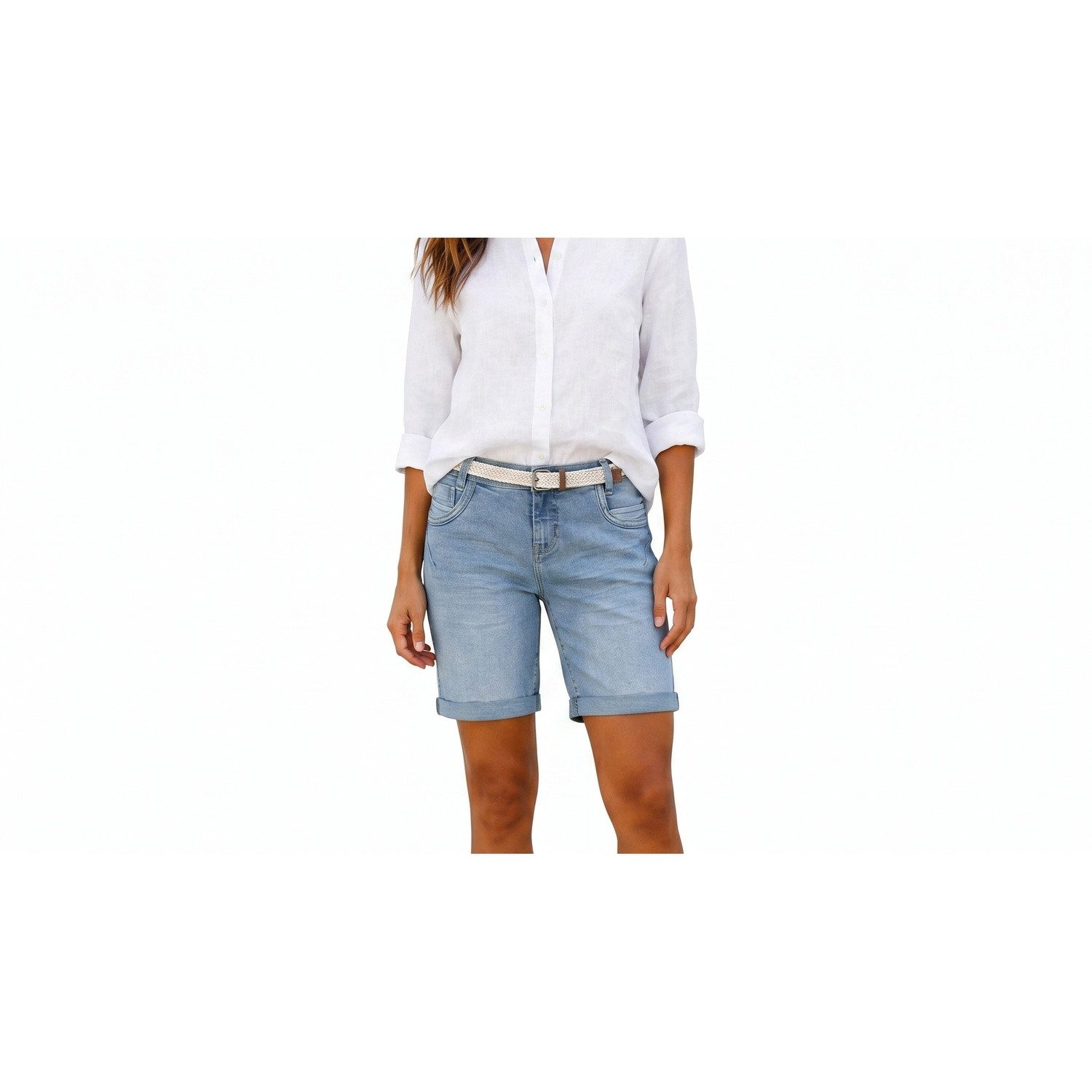 SUBLEVEL Bermudas (1-tlg) SUBLEVEL Damen Jeans Bermuda – Blau Jeans-Shorts mit Gürte