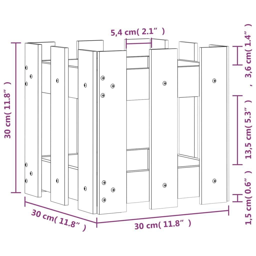 vidaXL Blumentopf Pflanzkübel Lattenzaun-Design 30x30x30 (1 Natürliche Kiefer Kiefer Massivholz cm St)