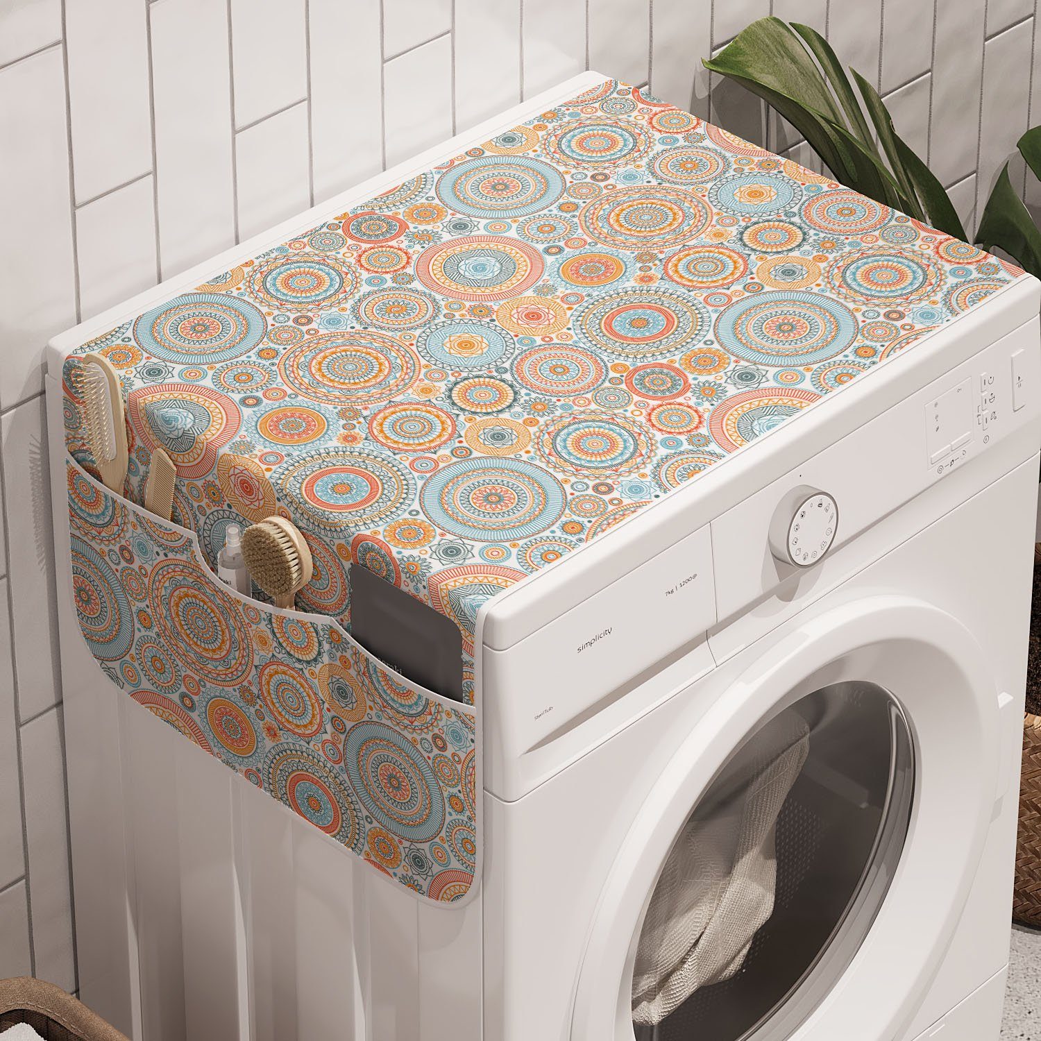 Jahrgang Anti-Rutsch-Stoffabdeckung Waschmaschine Kunst Motive für Trockner, Badorganizer Mandala und Abakuhaus