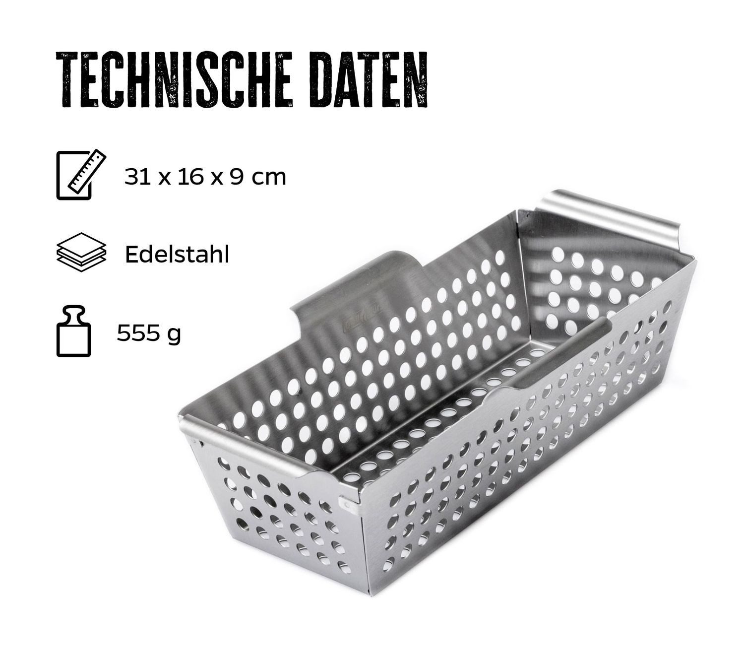 Grillfürst Grillschale Grillfürst Gemüsekorb Edelstahl rechteckig 31 x 16cm