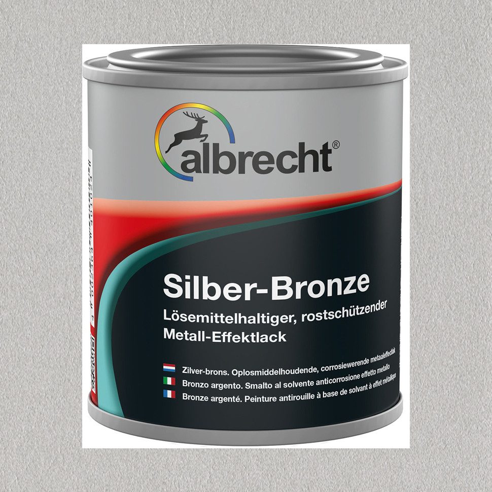 Lack Albrecht Metallschutzlack Silber-Bronze Effektlack Speziallack hitzebeständiger Lack, Mit aktiven Rostschutzpigmenten für Innen und Außen