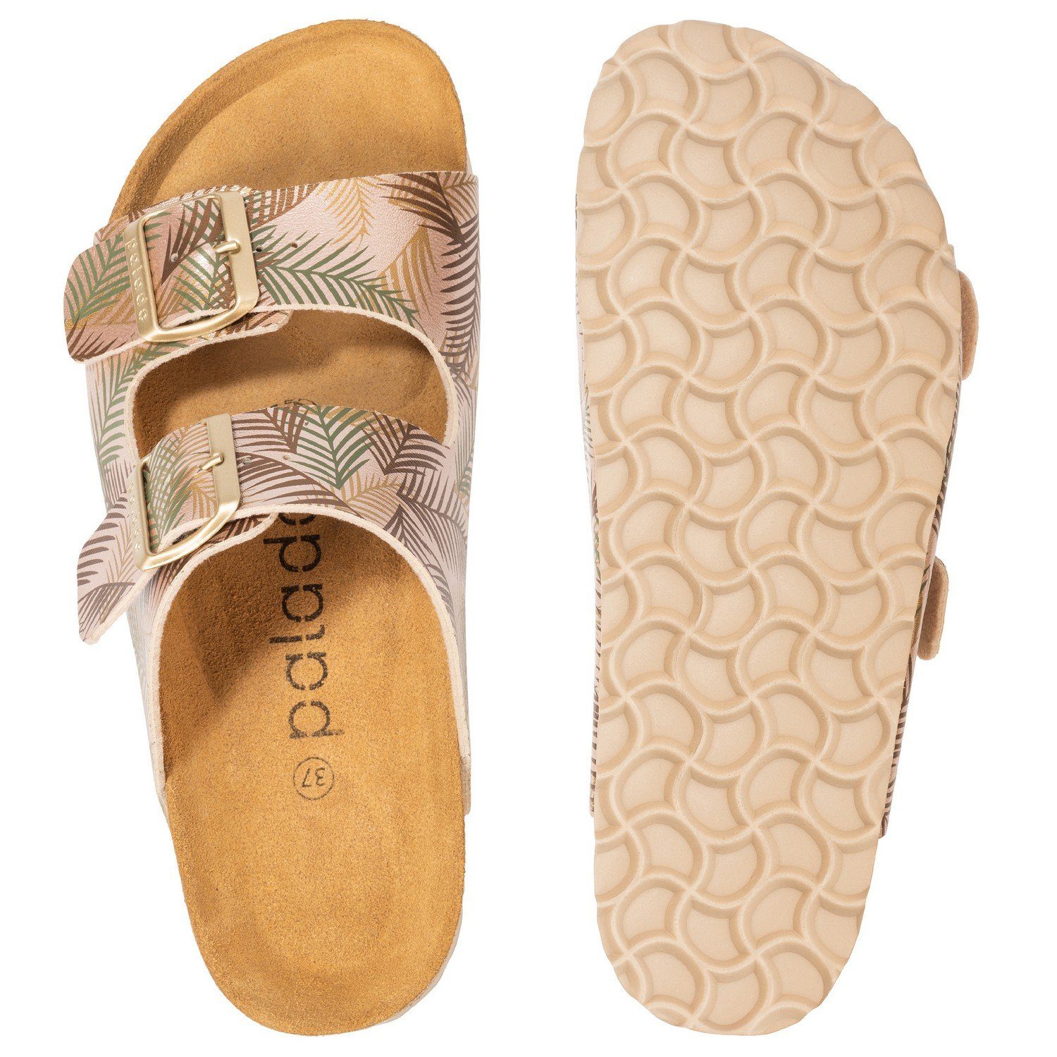 Leaves Print Palado PF Pantolette Korfu Beige