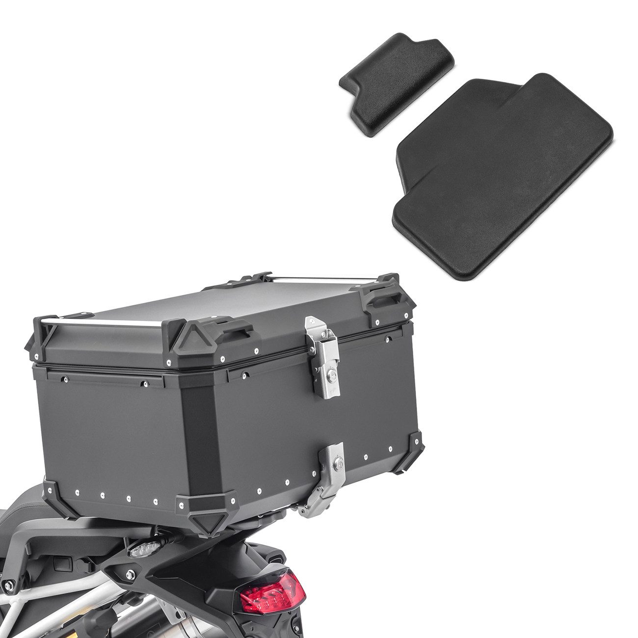 Topcase Set Motorrad Aluminium Topcase 85L + Sozius Rückenpolster # XB85 Alu T