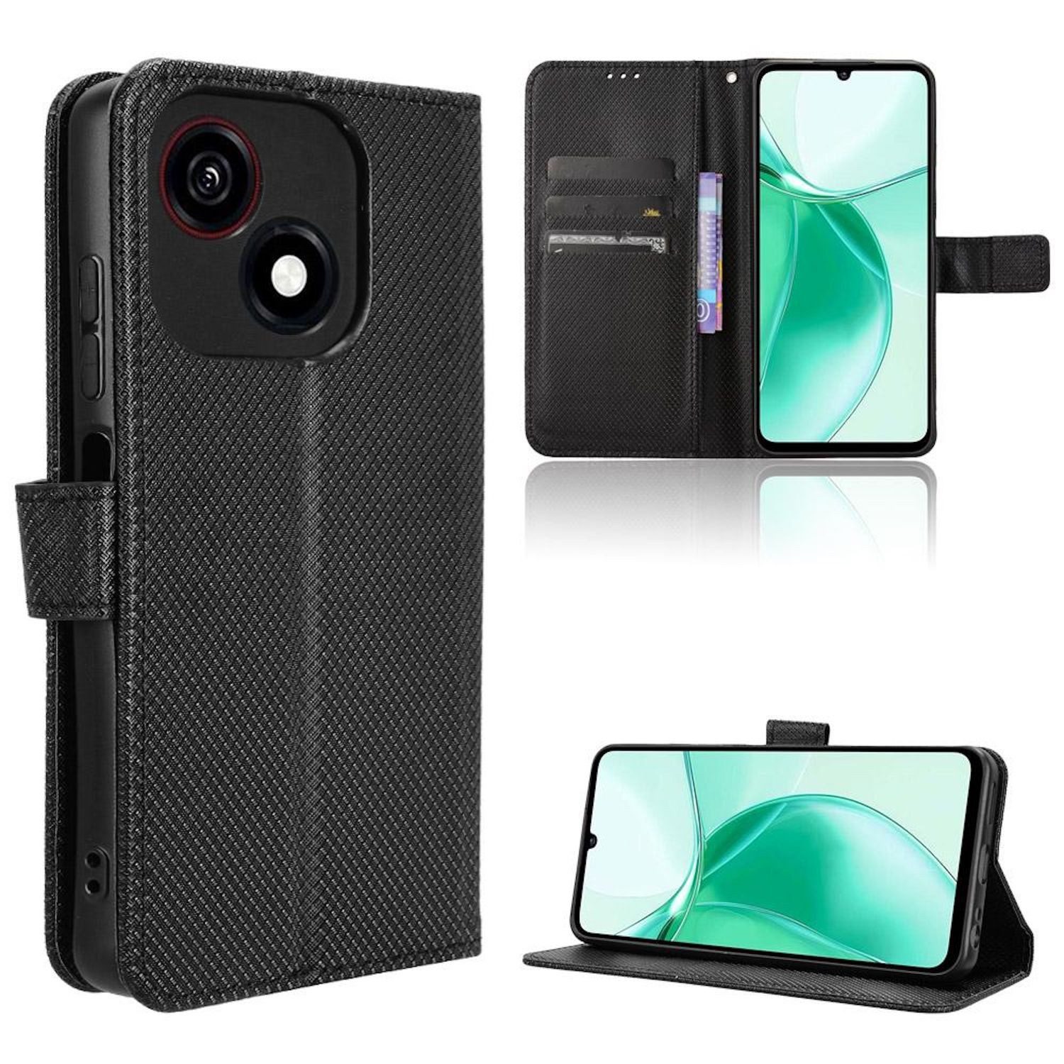Smartphone-Hülle Klapptasche für ZTE Blade A35e 4G Diamant Wallet Kunstleder Schwarz