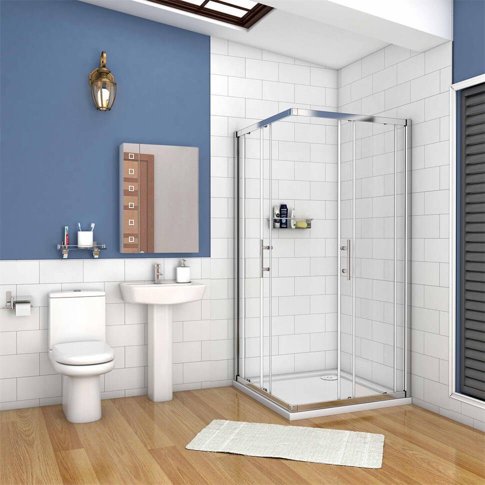duschspa Eckdusche 185cm Eckeinstieg Duschkabine Schiebetür Glastür Duschtür Dusche, BxT: 80x80 cm, Einscheibensicherheitsglas, Set, Klarglas mit Schiebetür