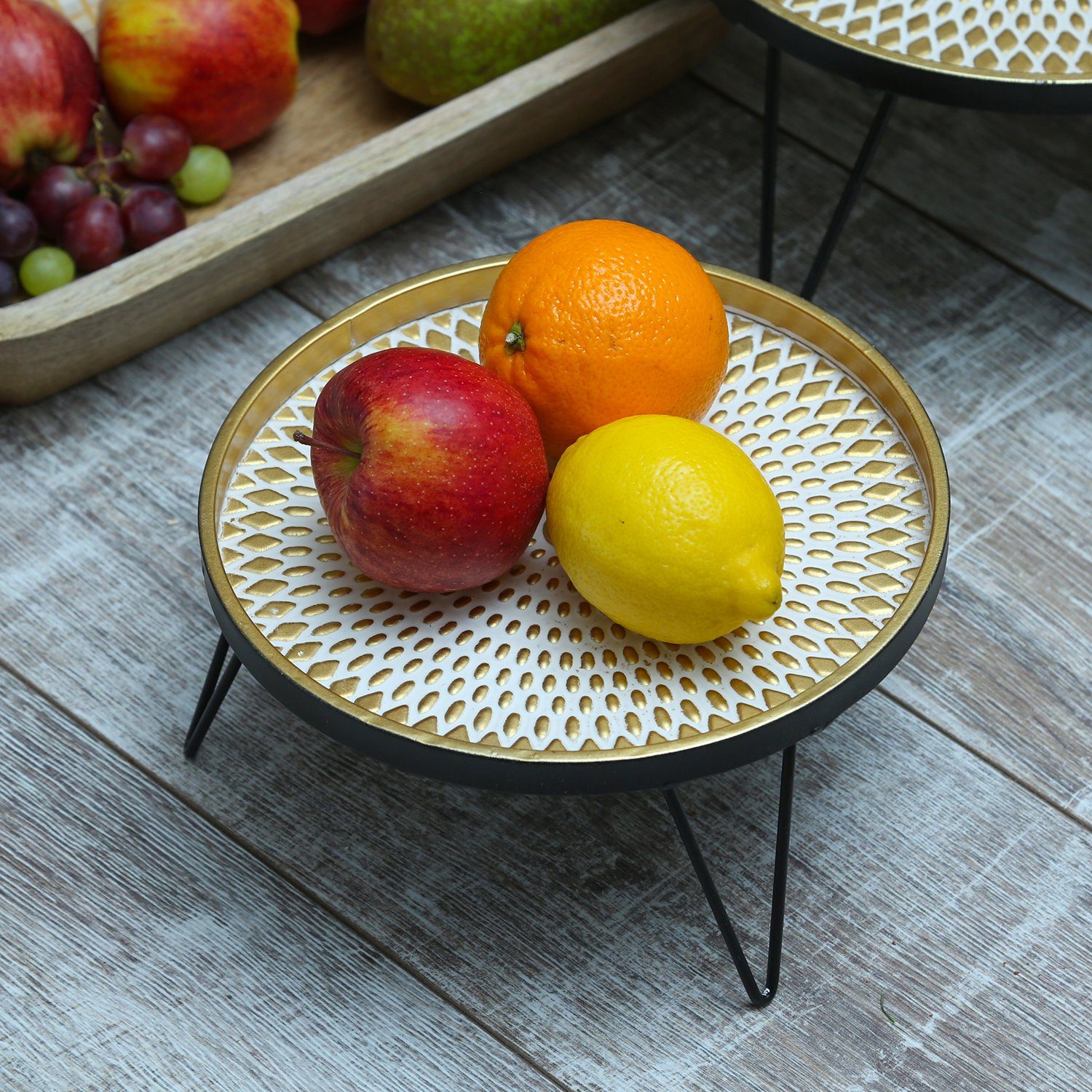 Dekotablett Tablett Dekotablett Serviertablett rund mit Füßen für Kerzen 23,5cm