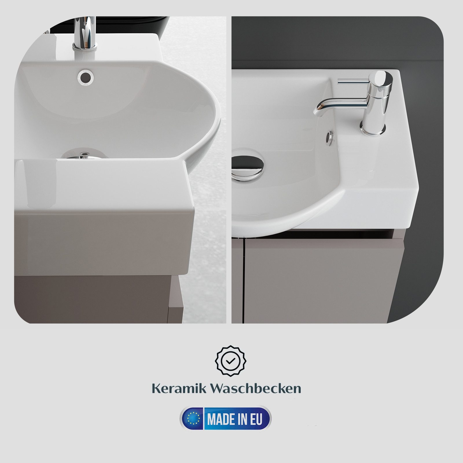 Alpenberger Badmöbel-Set Gäste WC Waschbecken mit Unterschrank klein hängend 55 cm Breit, (Waschtisch mit Unterschrank hängend, Gäste WC Waschtisch mit Waschbec – Bild 5 von 5