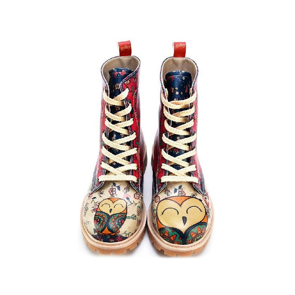 LaMarta Damenstiefel Vegan, COZY OWL Beige und Rot), Schnürboots, stiefeletten Schnürstiefel