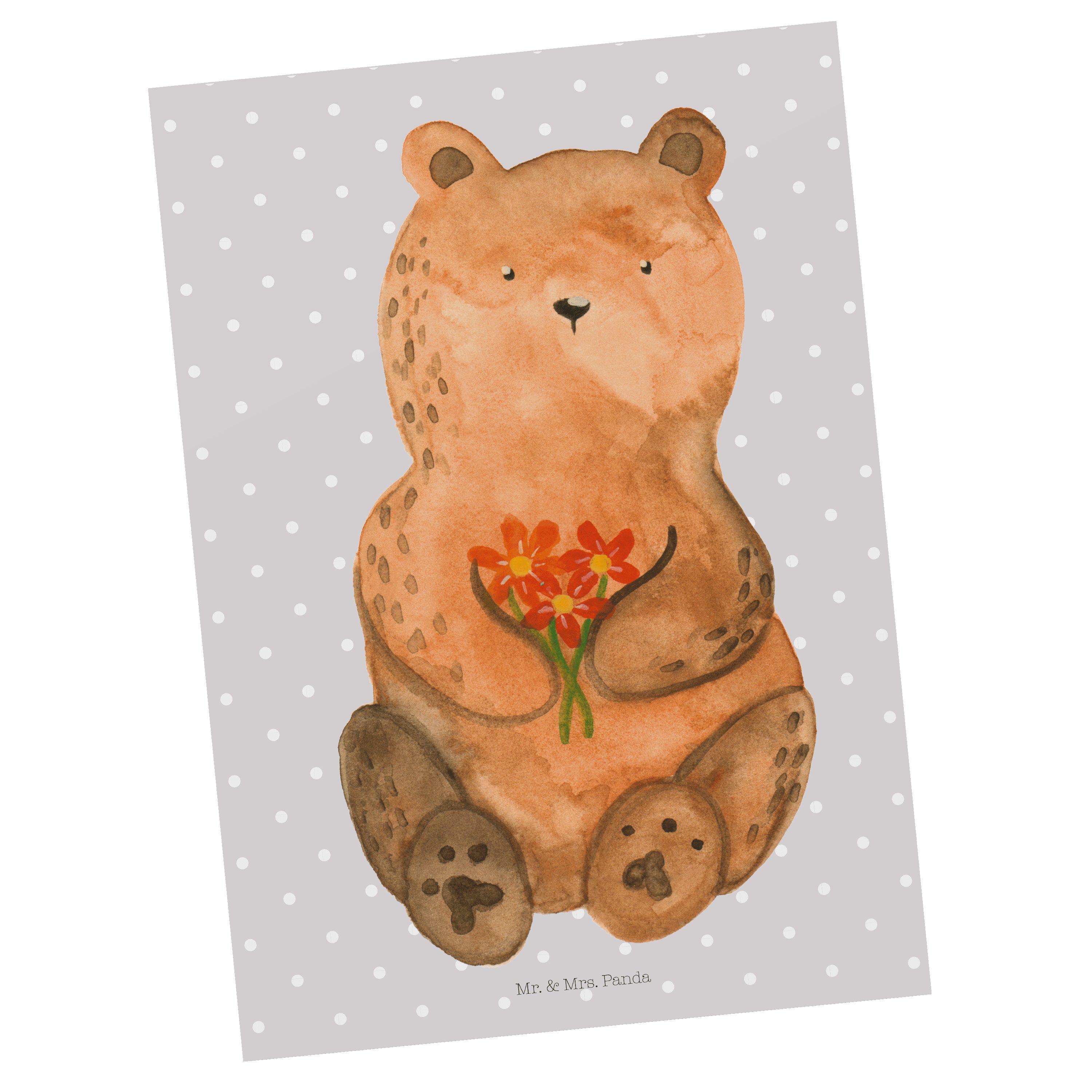 Mr. & Mrs. Panda Postkarte Dankbär - Grau Pastell - Geschenk, Einladung, Geschenkkarte, Dankesch