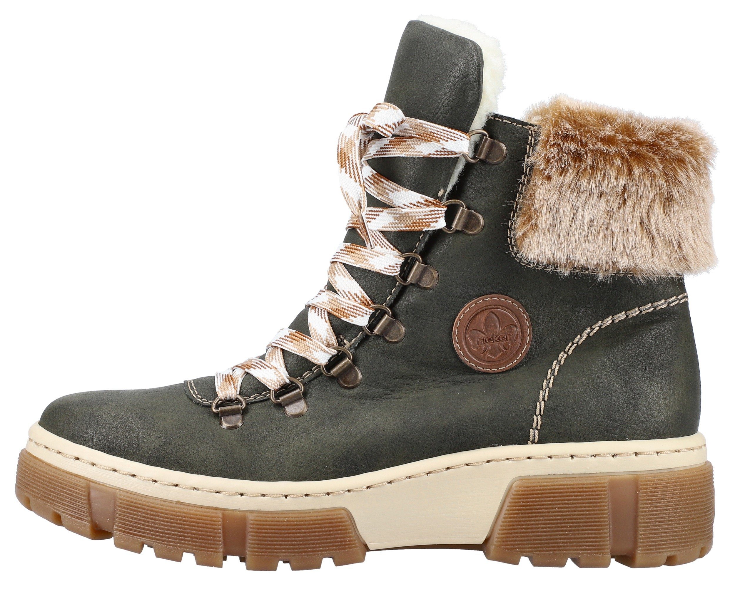 Rieker Winterboots mit grün Schaftrand gestepptem