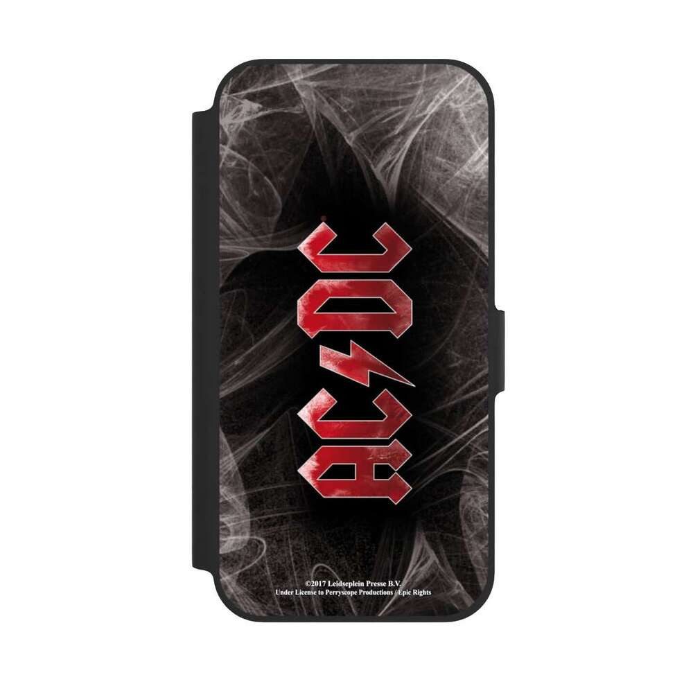 NIVOCASE Handyhülle ACDC Logo Fanartikel ACDC White Dust, Apple iPhone 12 Klapphülle Handyhülle aus Kunst Leder NIVOflip schwarz