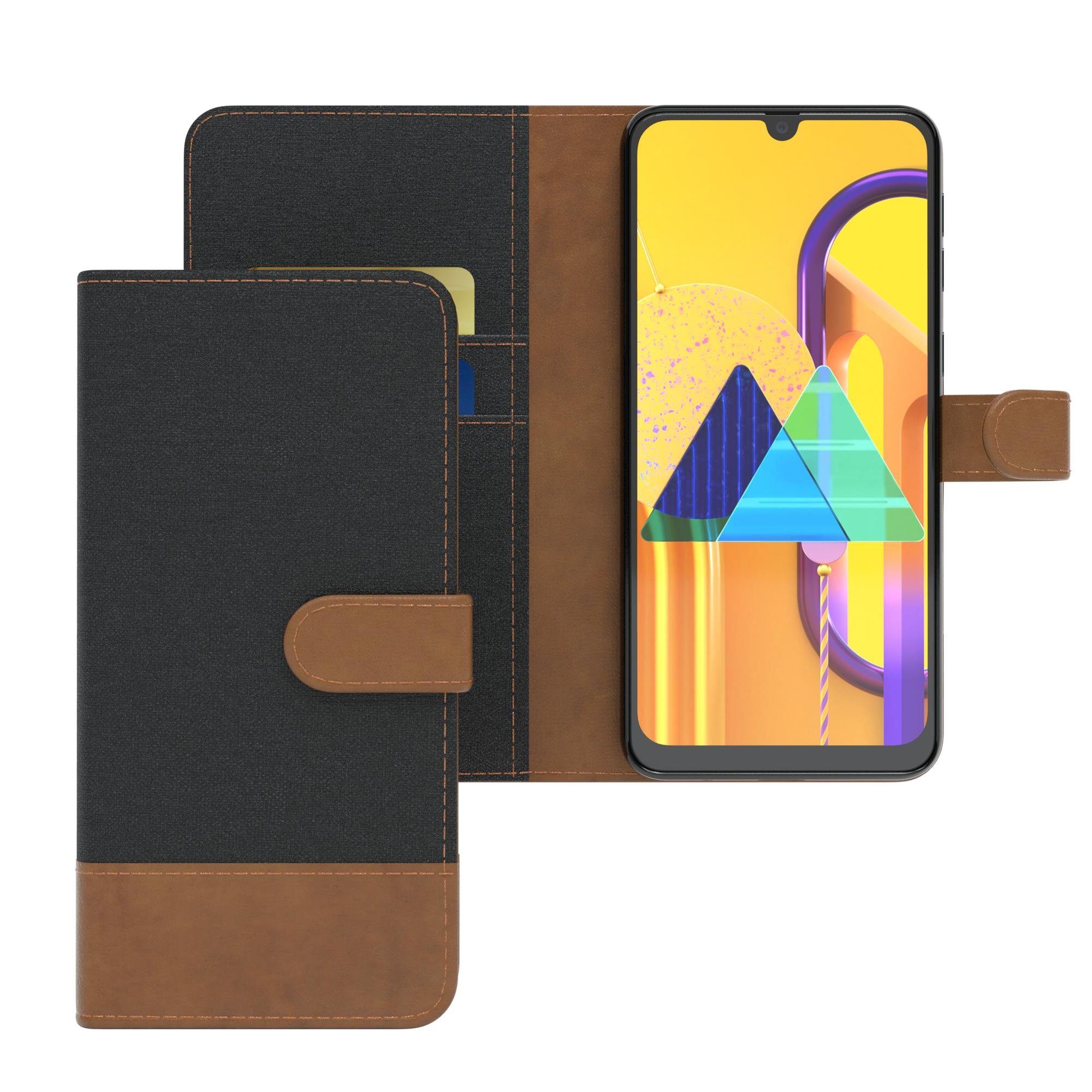 EAZY CASE Handyhülle Bookstyle Jeans für Samsung Galaxy M30s / M21 6,4 Zoll, Handytasche Jeans mit Standfunktion und Visitenkartenfach Schwarz