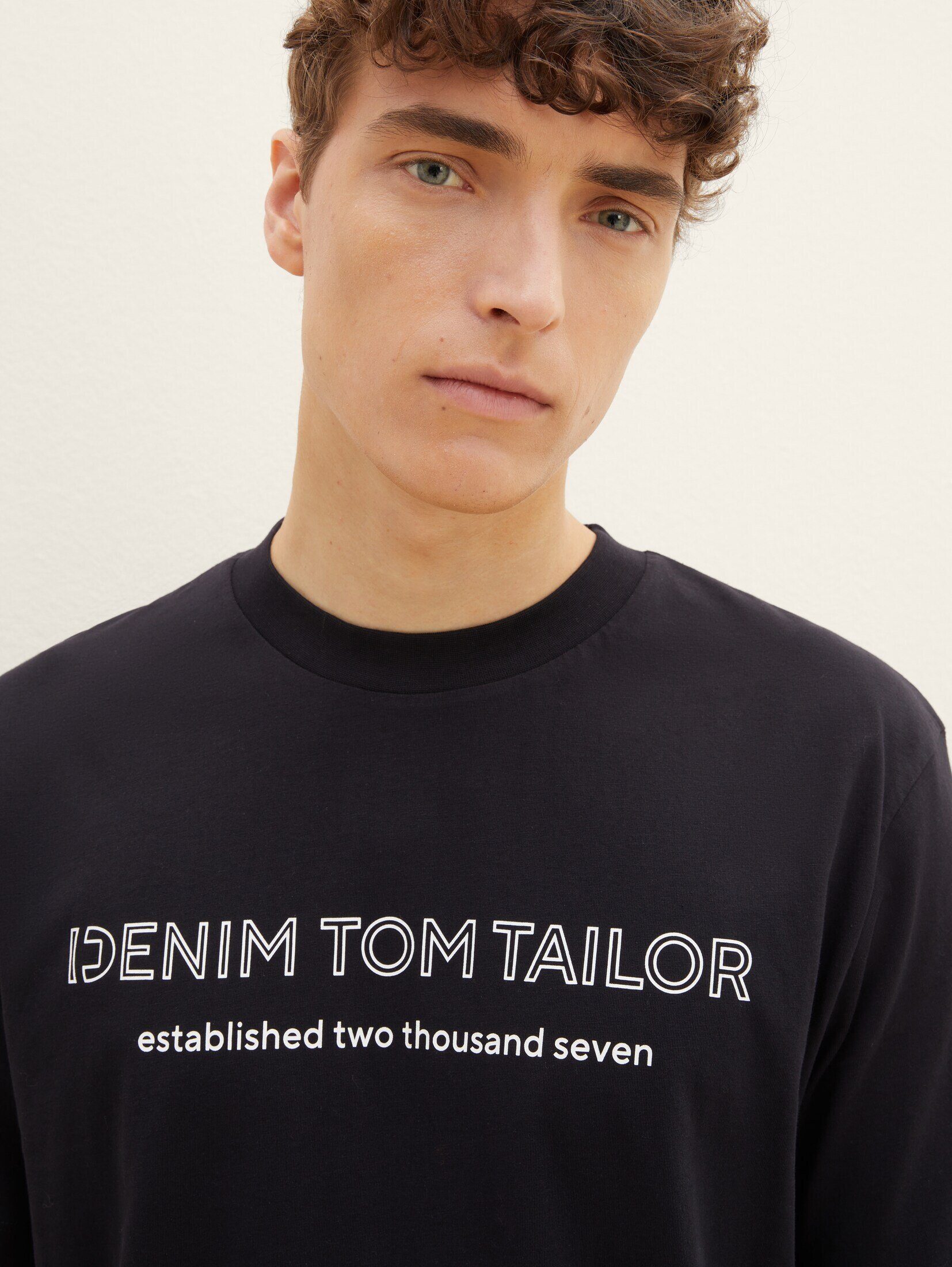 TOM T-Shirt T-Shirt Logoprint mit Black Denim TAILOR