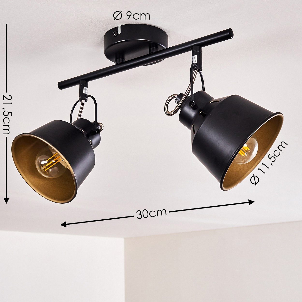 hofstein Deckenleuchte »Rimini« Deckenlampe aus Metall in Schwarz/Gold, ohne Leuchtmittel, mit verstellbaren Strahlern, 2xE14, Spot im Retro/Vintage Design – Bild 2 von 5