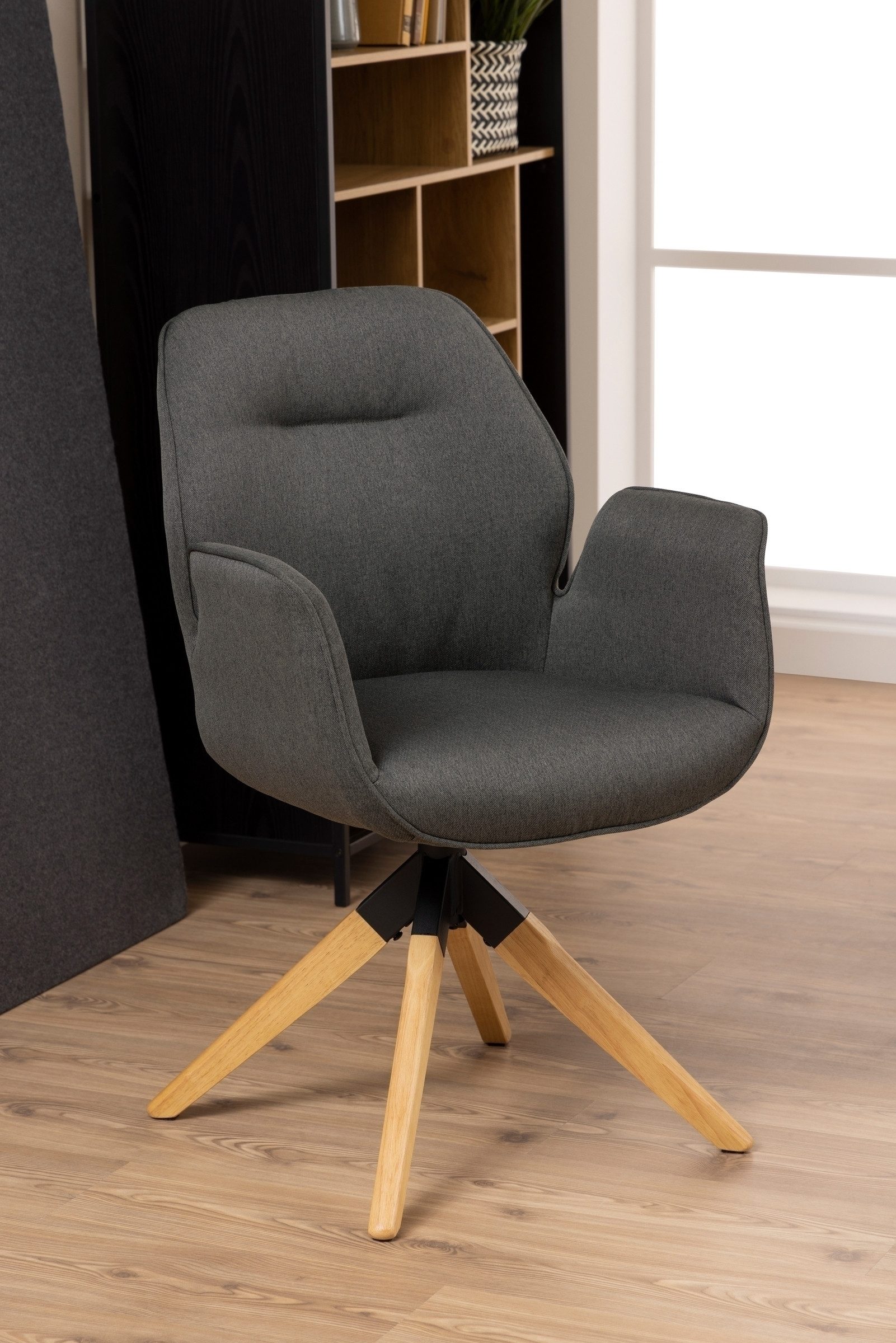 ACTONA GROUP Armlehnstuhl in Grau, Polyester, Rubberwood - 60,5x91x58,5cm (BxHxT)