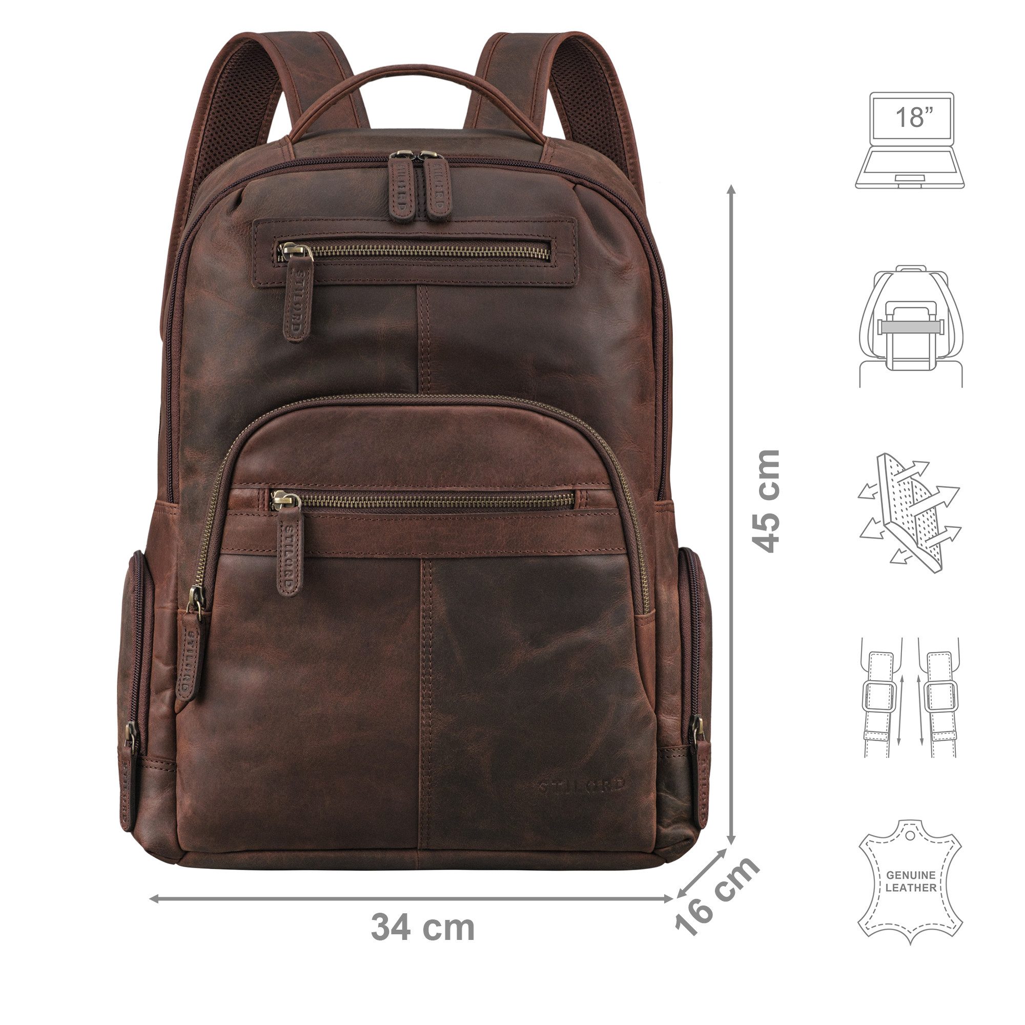 STILORD Notebook-Rucksack "Riccardo" Robuster Leder Laptoprucksack 18 Zoll für Herren & Damen