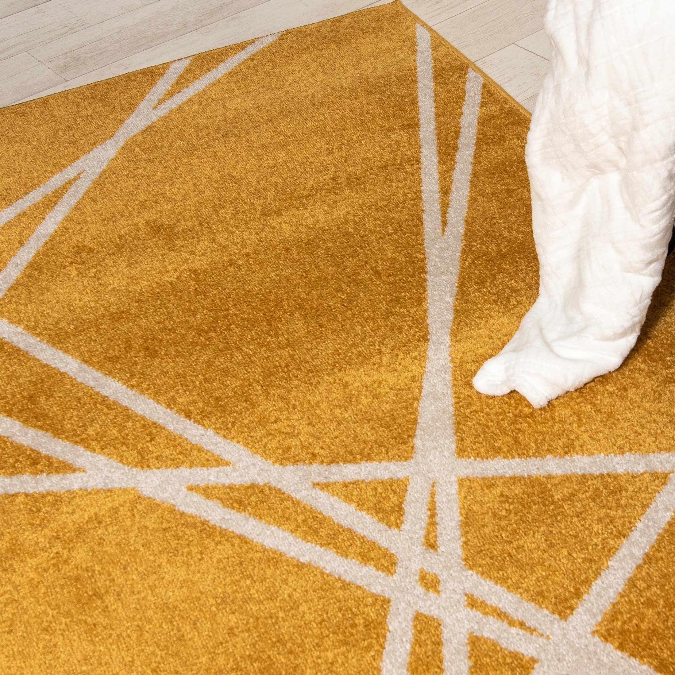 Muster mm, 250 Modern x für Kurzflor Kurzflor, Teppich 7 farbe 350 Geometrisch Fußbodenheizung, Mazovia, Designteppich Höhe Gelb Geeignet cm, -