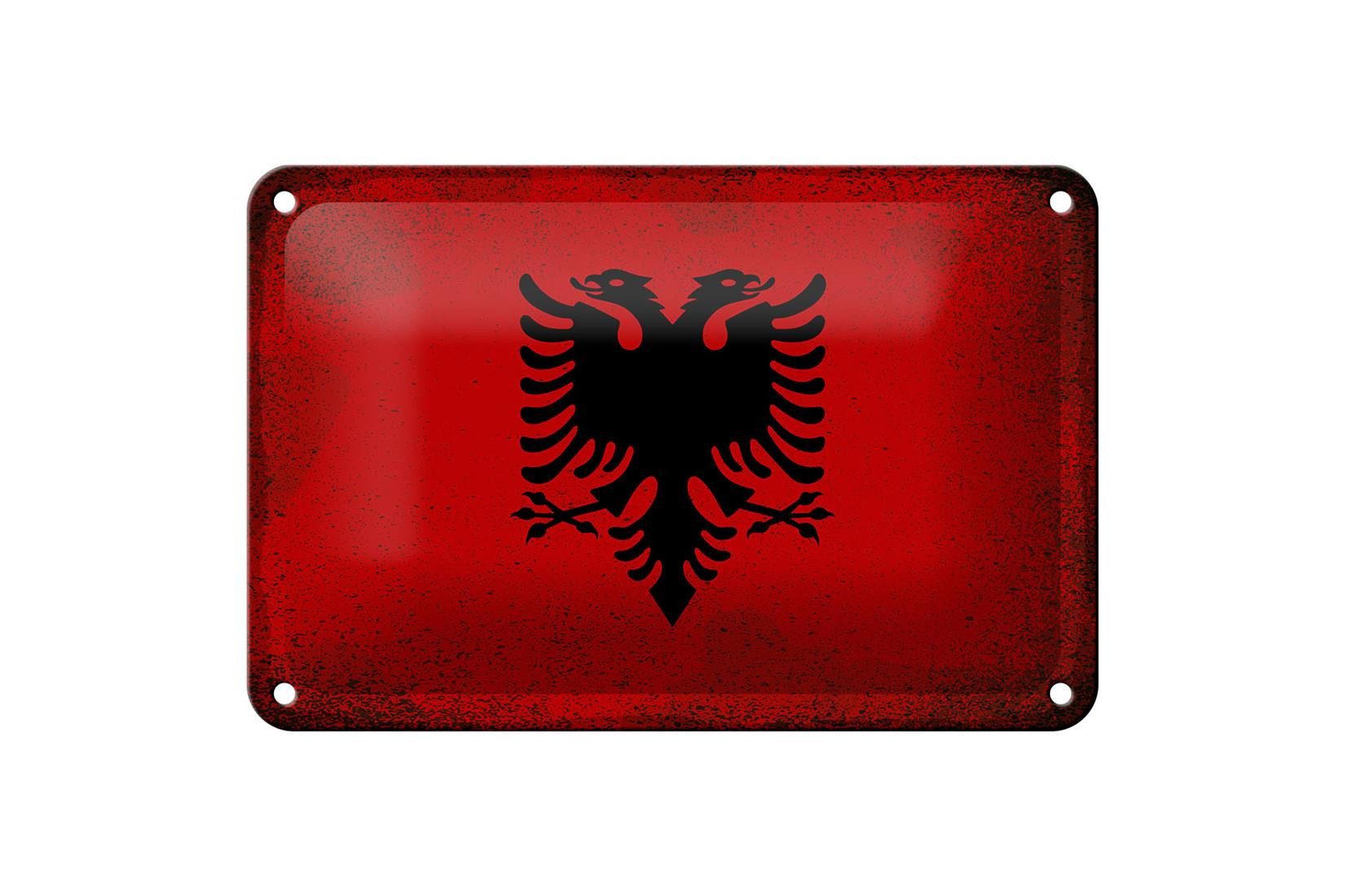 Femer GmbH Metallschild Flagge Albanien 18x12cm Flag Albania Vintage, (1 St), gewölbte Oberfläche, abgerundete Ecken, umgeschlagene Kanten