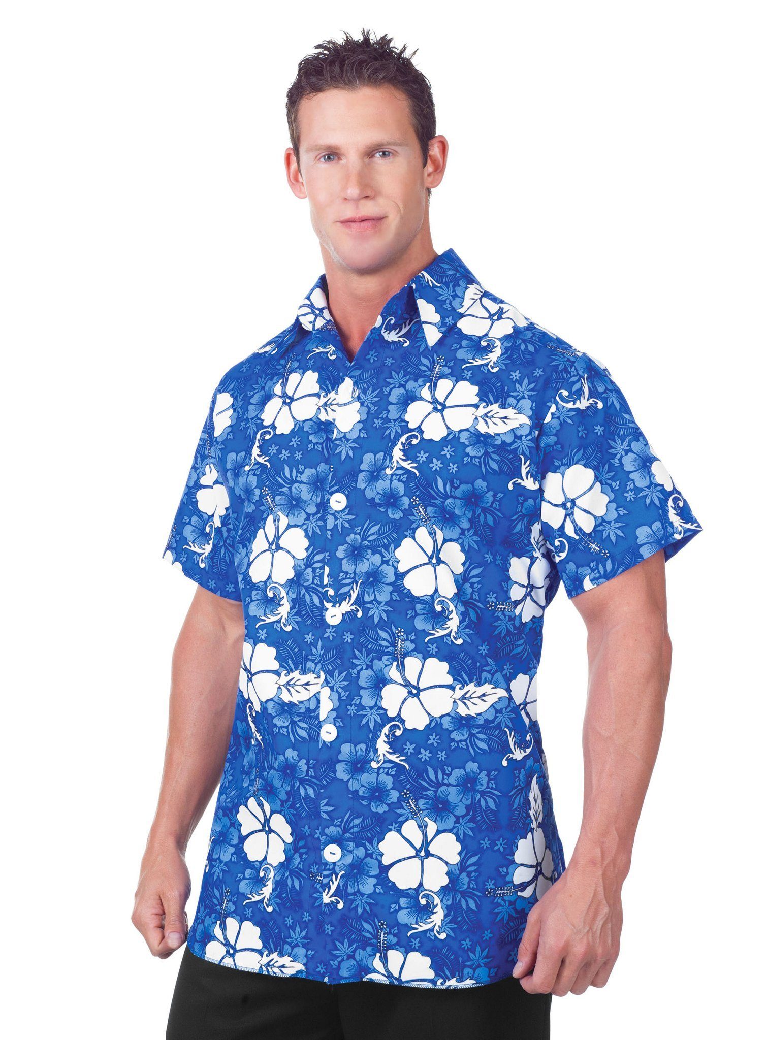 Underwraps Hawaii-Kostüm Hawaiihemd blau, Farbenfrohes Surferhemd für die Beachparty