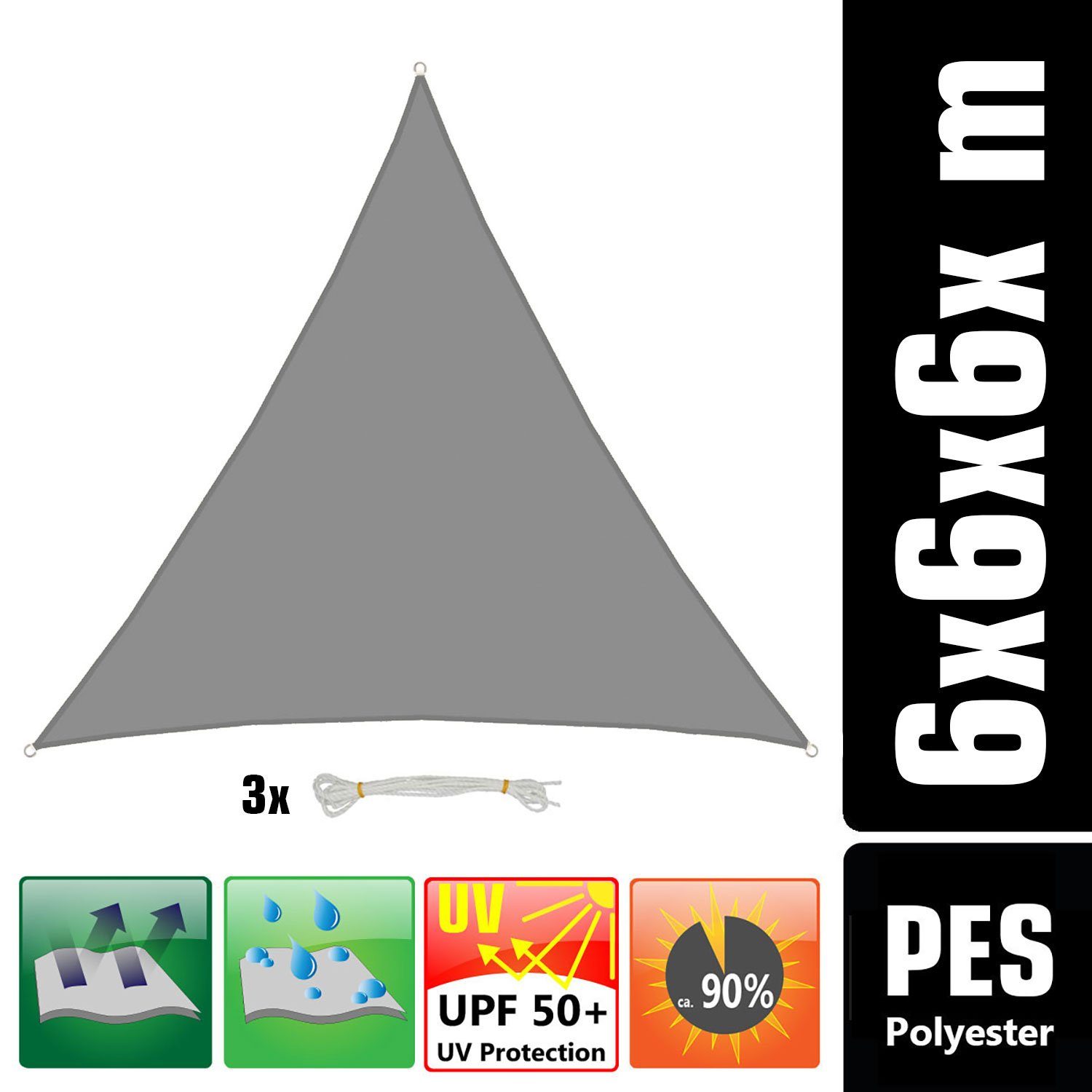 AMANKA Sonnensegel mit UV Schutz - 6 x 6 x 6 m Wasserdicht - Sonnenschutz Garten & Balkon, Polyester Sonnenschutzsegel Dreieckig - Überdachung mit Regenschutz