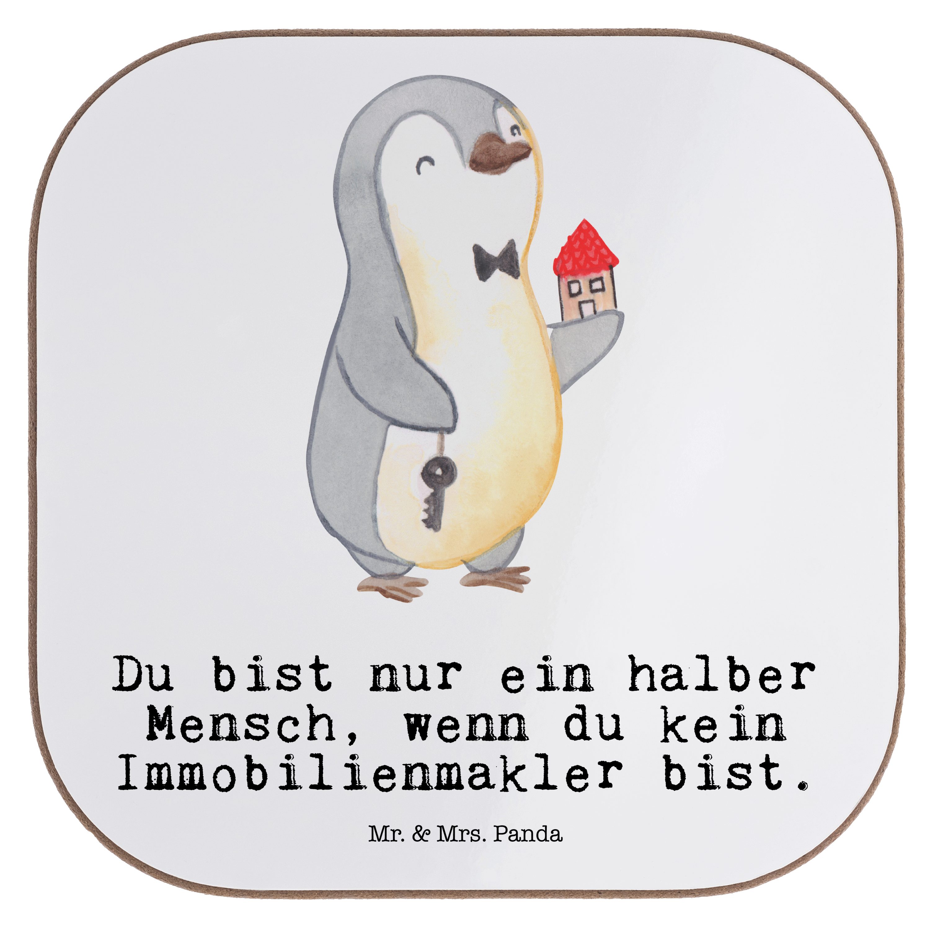 Mr. & Mrs. Panda Getränkeuntersetzer Immobilienmakler mit Herz - Weiß - Geschenk, Glasuntersetzer, Unterse, 1-tlg.