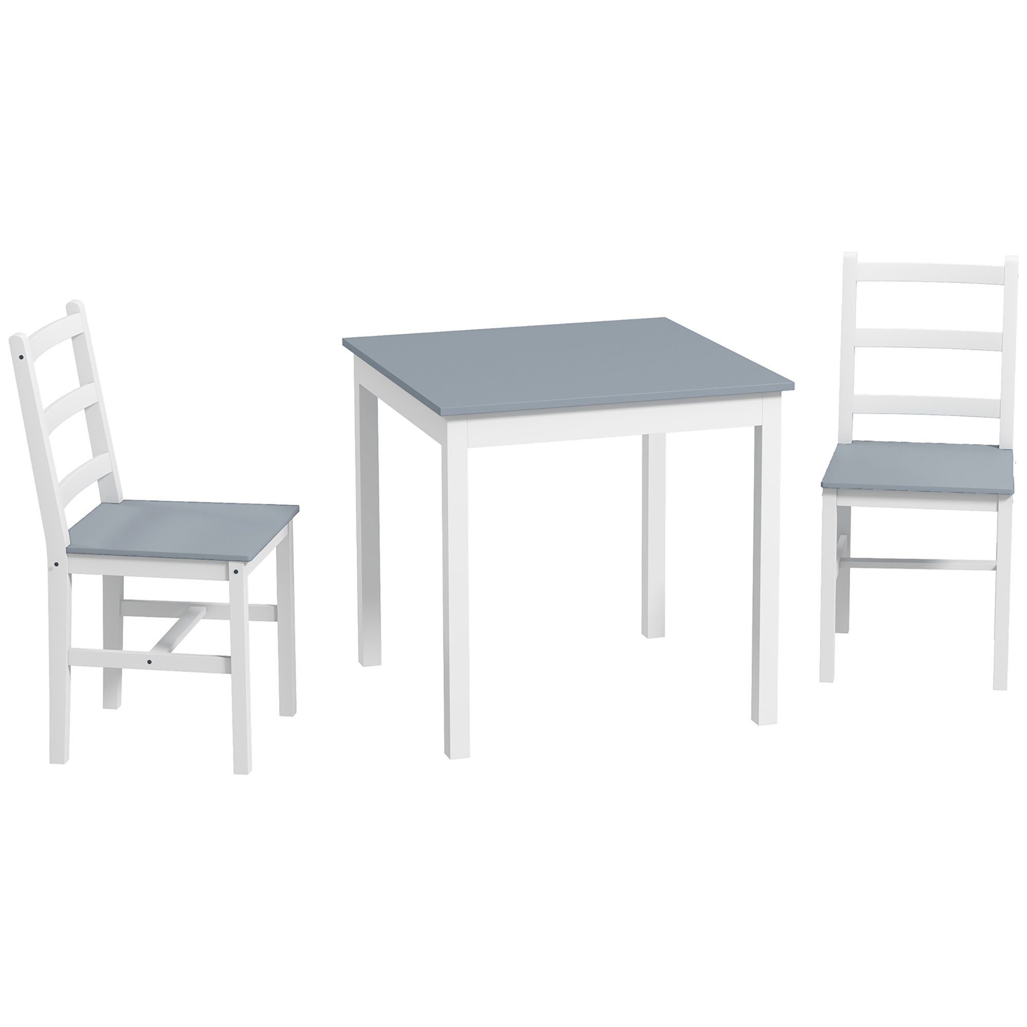HOMCOM Essgruppe Esstisch mit 2 Stühle, (Tischgruppe, 3-tlg., Esszimmergruppe), für Wohnzimmer, Küche, Grau+Weiß, Kiefernholz