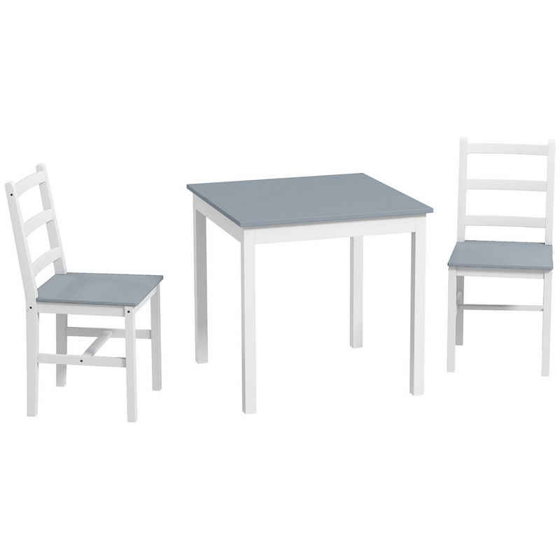 HOMCOM Essgruppe Essgruppe für 2 Personen, Esstisch mit 2 Stühle, 1 Tisch, (Tischgruppe, 3-tlg., Esszimmergruppe), mit Anti-Rutsch-Fußpads