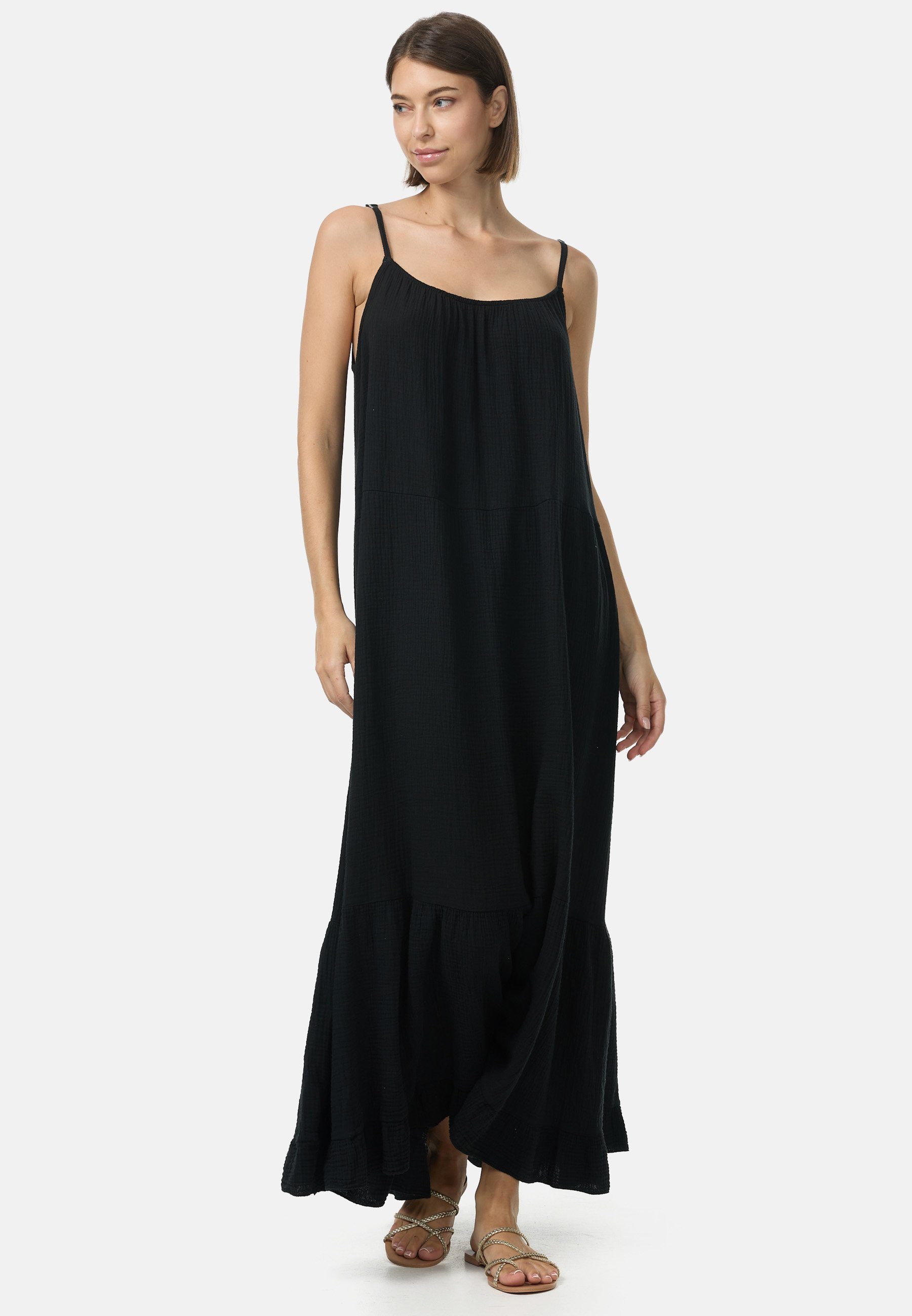 Rayshyne Maxikleid PM48 (Romantisches Maxikleid aus Musselin mit Spaghettiträgern) mit Rüschen, Atmungsaktiv, Hautfreundlich