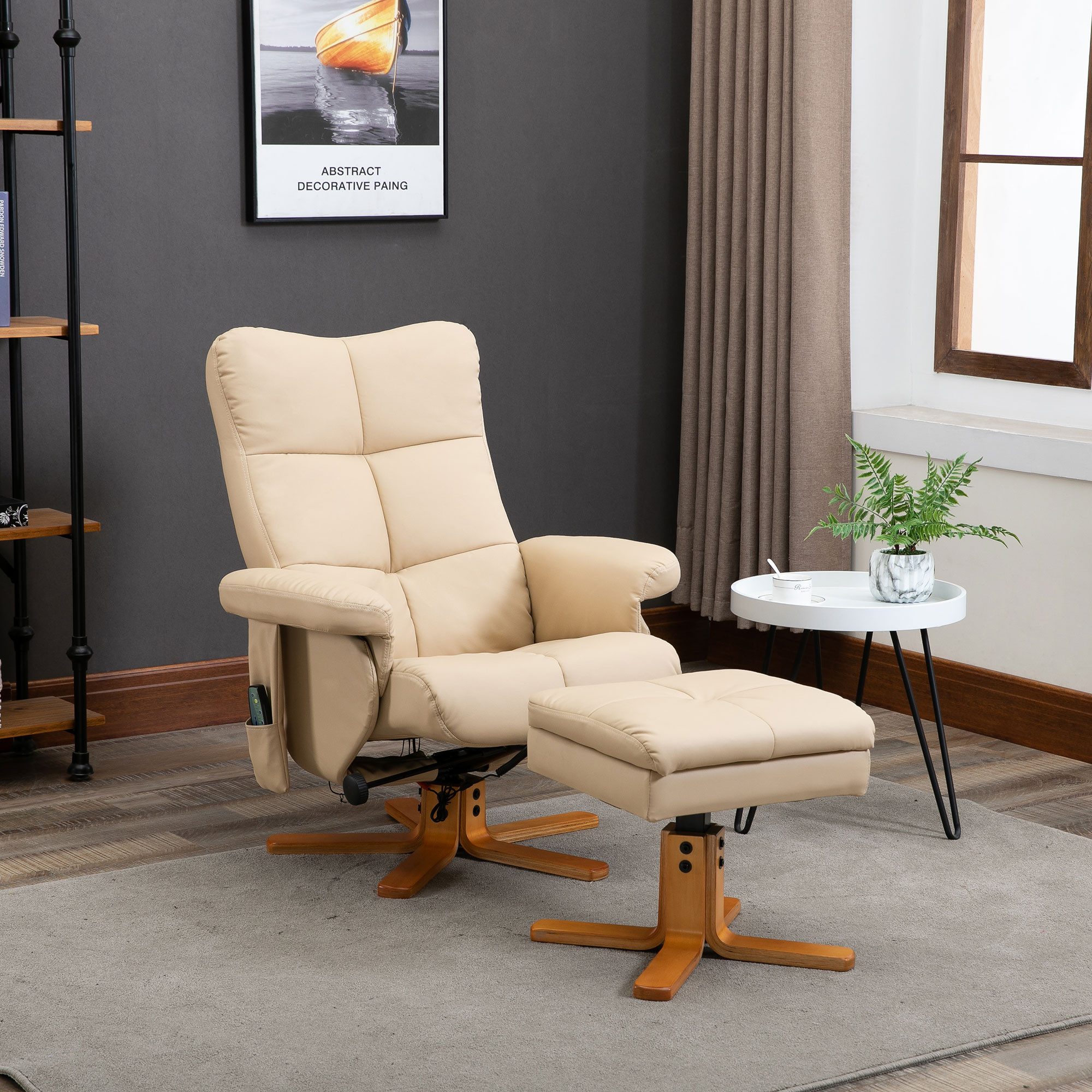 HOMCOM Massagesessel Hocker, 360°drehbarer mit Massage, TV-Sessel, Polyester (Massagesessel, 2-St., Relaxsessel), für Wohnbereich, Cremeweiß