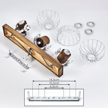 hofstein Deckenleuchte »Cotes« Deckenlampe aus Holz/Metall, Braun/Weiß Schirme, Gitter-Optik, ohne Leuchtmittel, Leuchte m. Holzbalken, Textilkabeln u. verstellbaren Strahlern, 3xE27