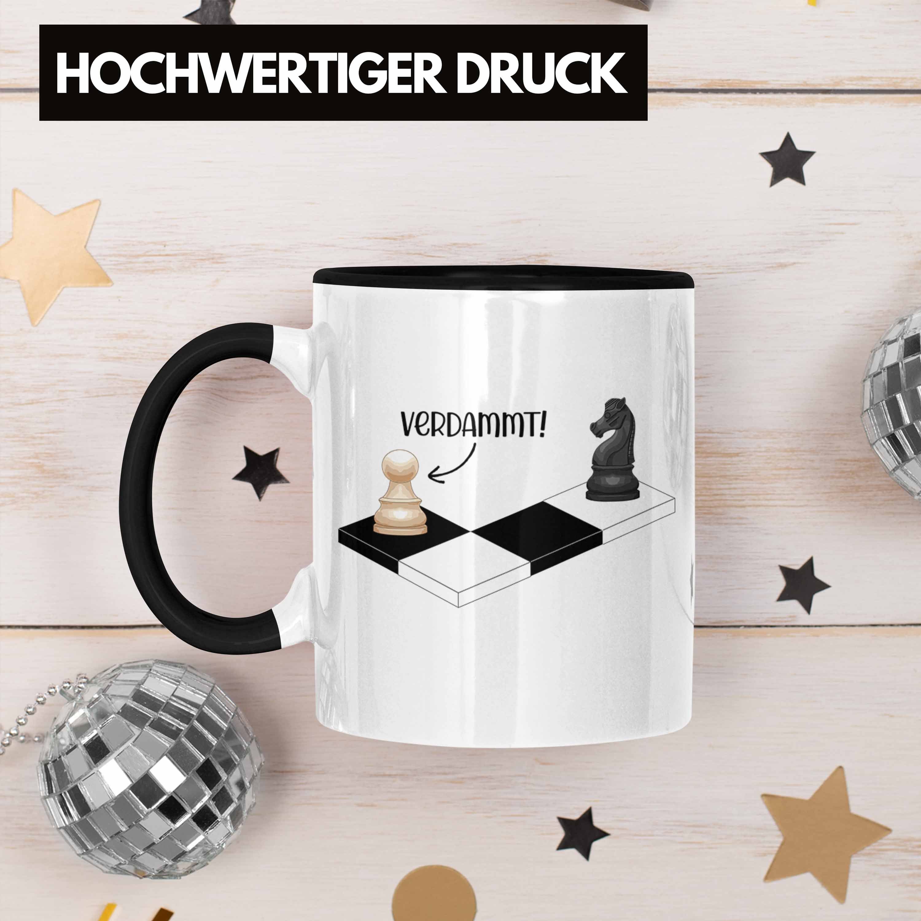 Lustig Tasse Tasse mit Geschenk Schwarz - Kaffeetasse Schachspieler Schachfiguren Geschenkidee Trendation Schach Trendation Grafik