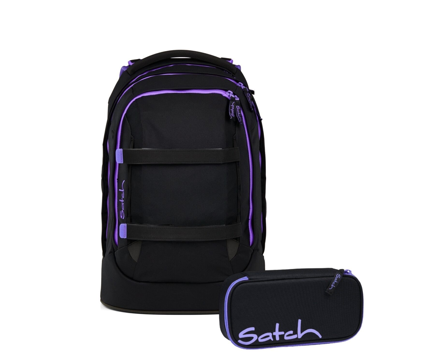 Satch Schulranzen Schulrucksack-Set PACK Purple Phantom 2-teilig (2-teilig), ergonomisch, Your-Size-System: auf Körpergröße anpassbar