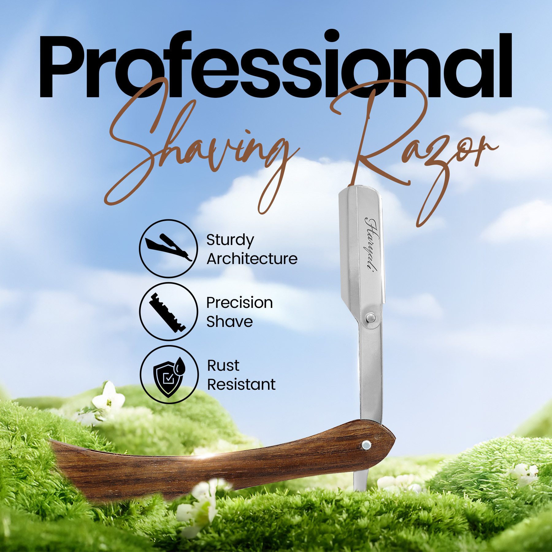 Haryali London Rasiermesser Premium Rasierer, Shavette, Holzrasierer, ergonomisch, pack, Rasierapparat mit Klinge und Holzoberfläche., Abwaschbarer, rutschfeste – Bild 5 von 5