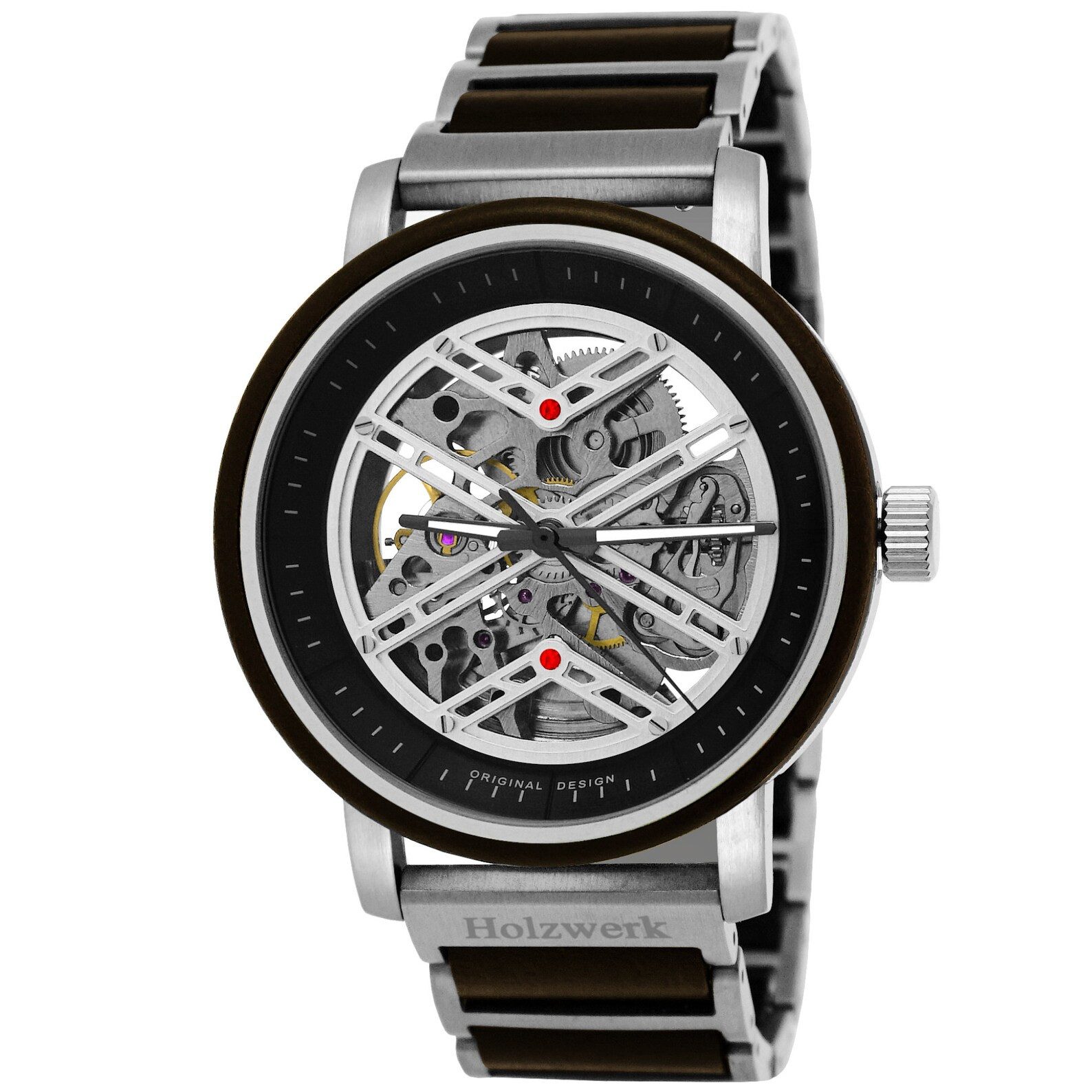 Mechanische Uhr Moderne Herren Edelstahl & Holz Armbanduhr