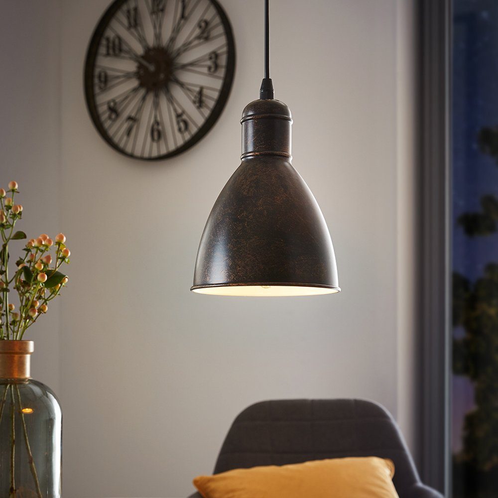 EGLO Hängeleuchte PRIDDY 1 Pendellampe, E27, IP20, Stahl, Vintage, Esstischlampe, Lampe, ohne Leuchtmittel, Hängeleuchte, H110 x Ø15,5 cm, kupferfarben-antik, 1X40W exkl.