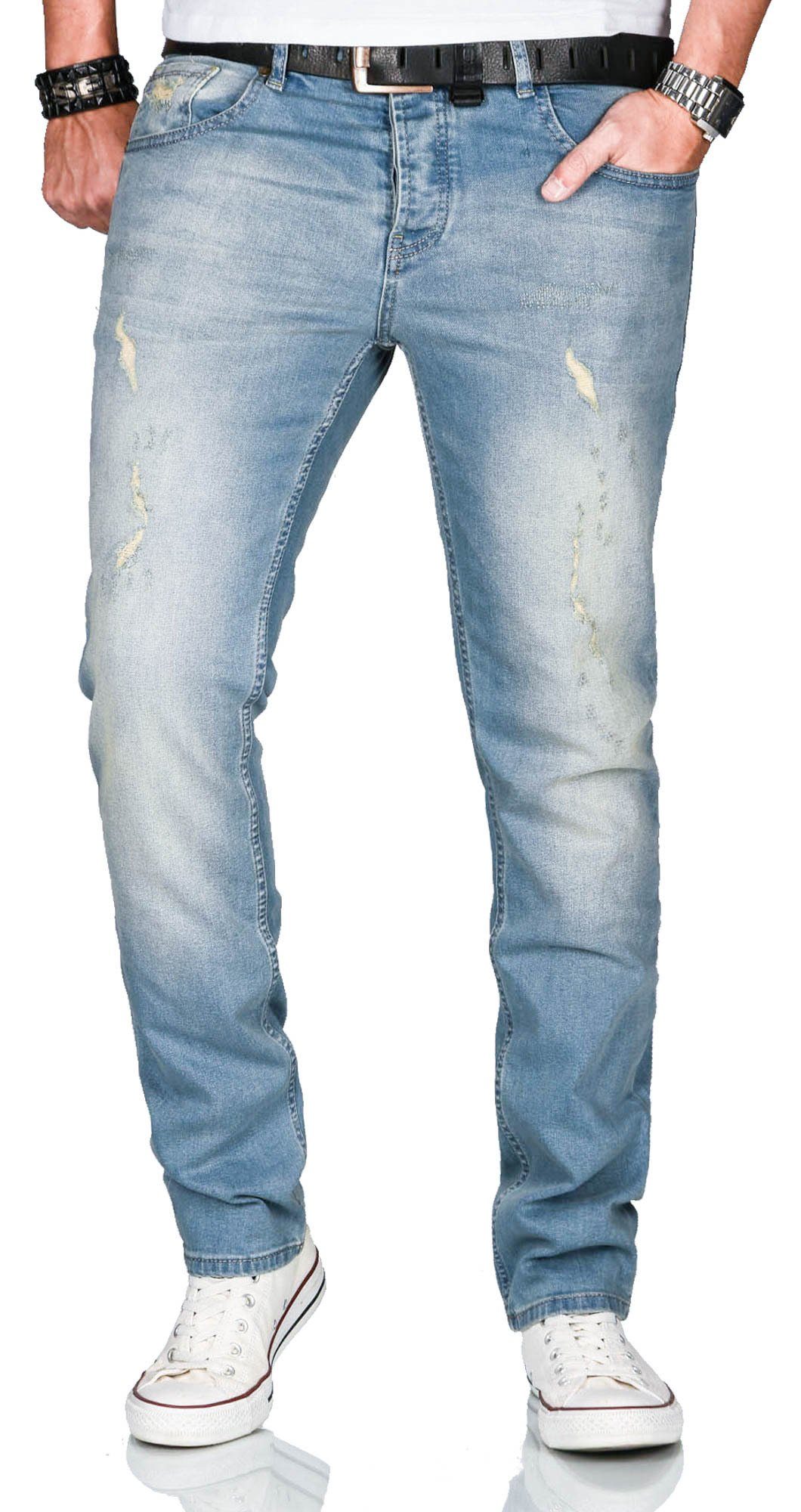 Alessandro Salvarini Slim-fit-Jeans ASCatania mit used look Effekt und mit 2% Elasthan AS-162 - Mittelblau Used