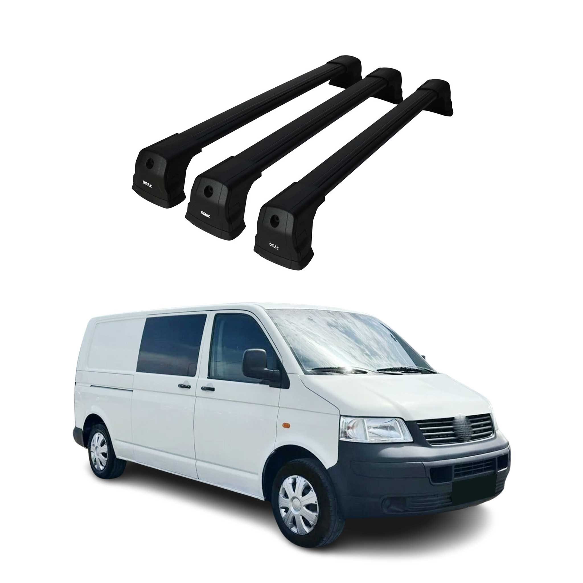 OMAC Dachträger für VW T5 T6 2003-2024 Grundträger Aluminium Schwarz 3x (3-St), Wasserbeständig,Abnehmbar,Multifunktional,Leichtgewichtig