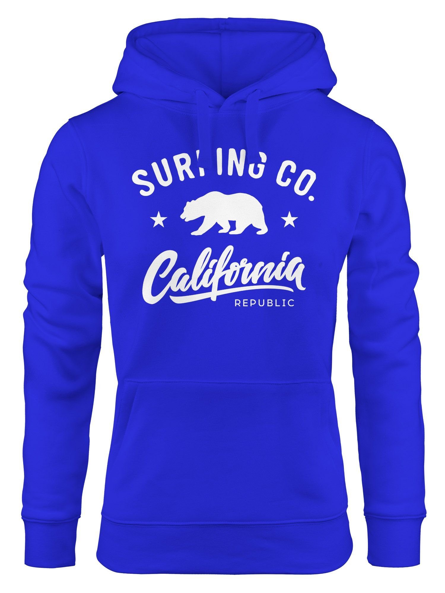 Damen Neverless® Kapuzen-Pullover Surfing Sommer blau Republic California Bear Bär Hoodie Neverless Hoodie