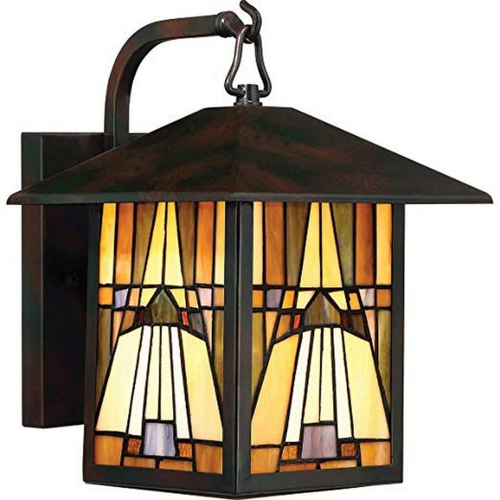 Licht-Erlebnisse Außen-Wandleuchte MISSY ohne Leuchtmittel Außenwandlampe IP44 E27 Gelb in Bronze Glas Metall Tiffany Stil