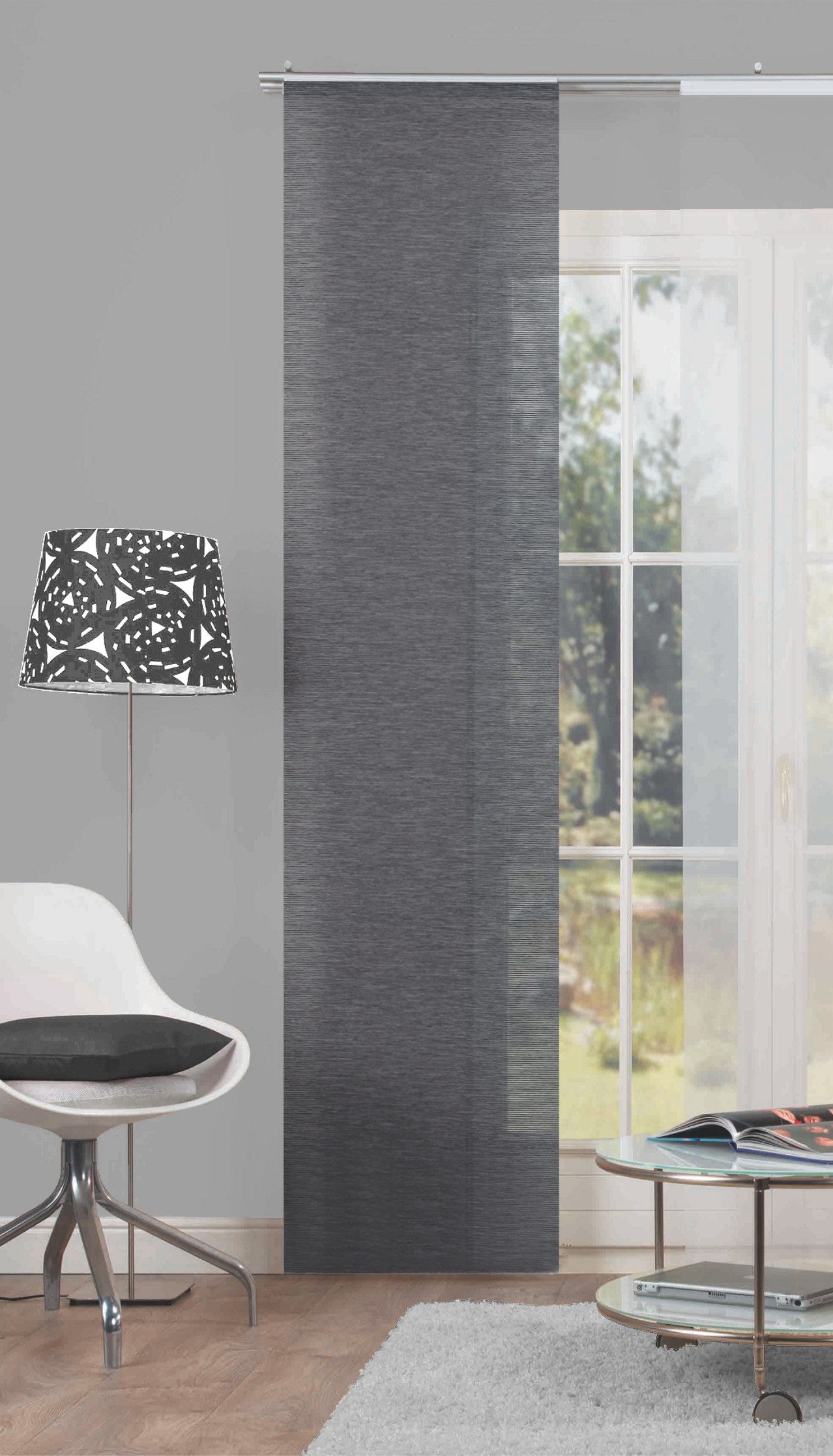 HOME WOHNIDEEN Schiebegardine Flächenvorhang BAMBUS 087103, schwarz, 245 x 60 cm, halbtransparent, 100% Polyester