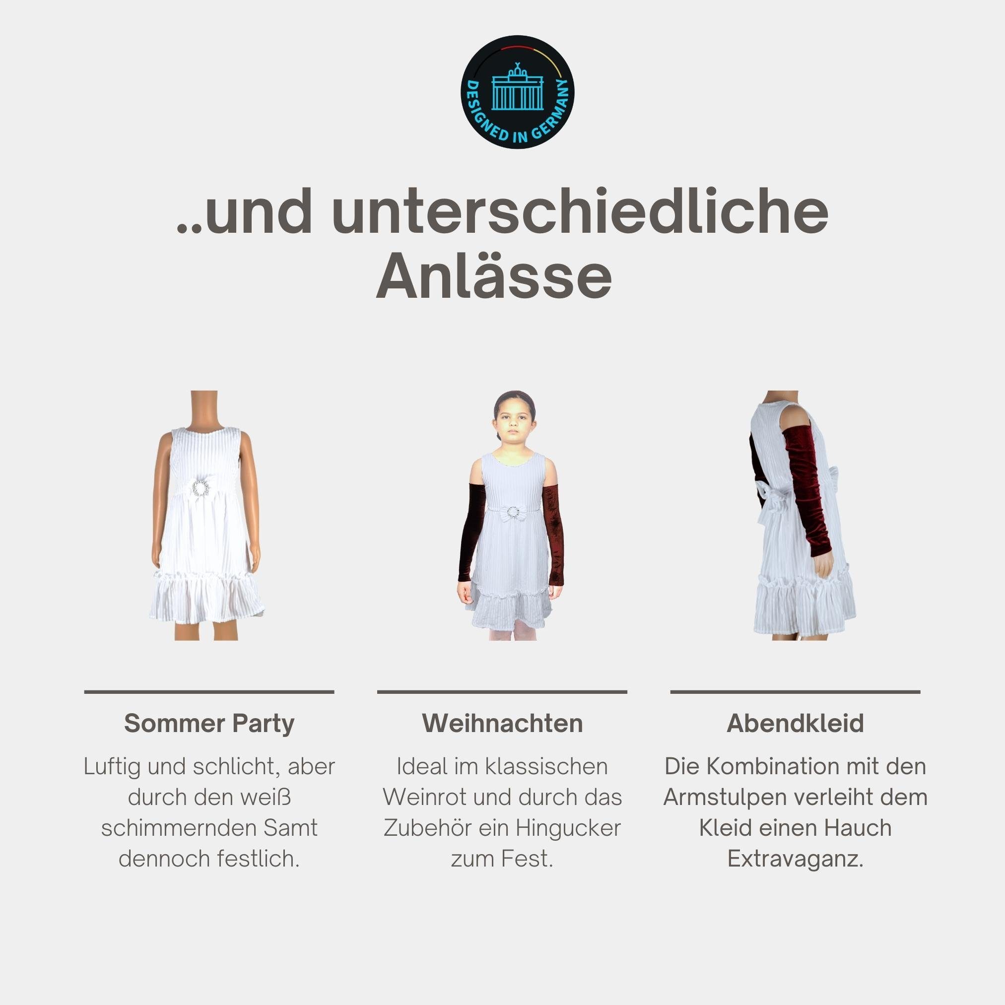 Berlinsel Partykleid Mädchen mit in weiß wie Armstulpen für Samtkleid 2 1 Abendkleid Weihnachtsfest Hochzeit, Anlässe Festtagskleid festliche Geburtstag