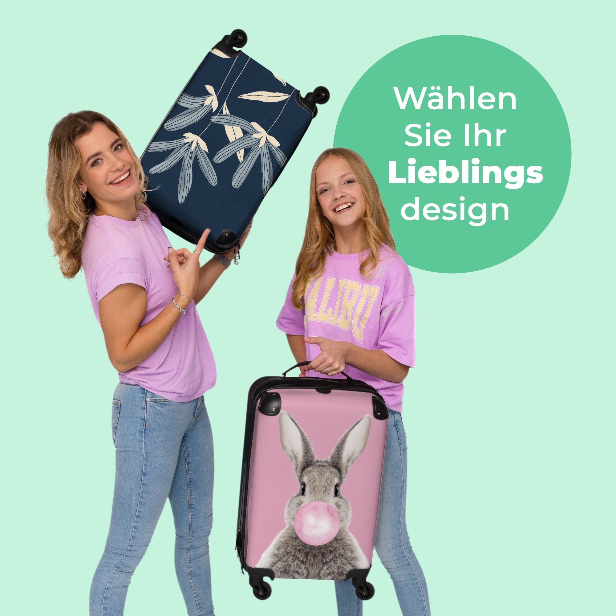 NoBoringSuitcases.com© mit Cabin - Trolley 4 Rollen, Blau Blumen Pflanzen - Rollkoffer Rollen - Reisekoffer Handgepäckkoffer Natur, 55x35x20cm 4 Kleine Handgepäck -